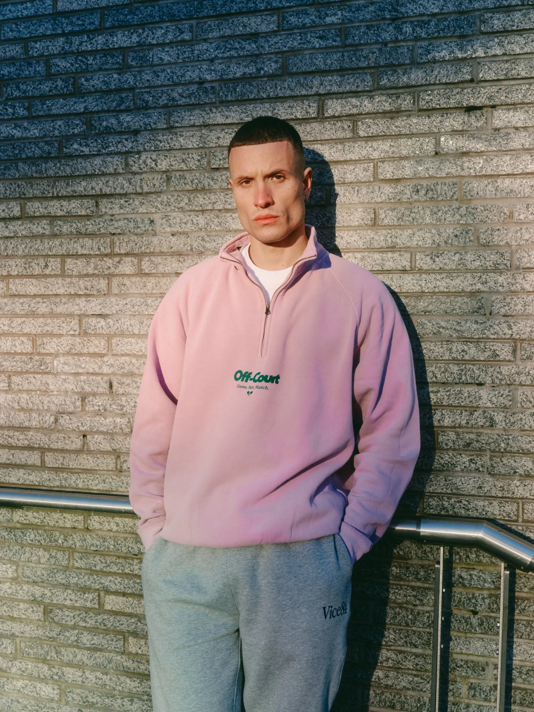 Comfortable Look Vice 84 'Off-Court GSM' Washed 1/4 Zip Sweater - Pink