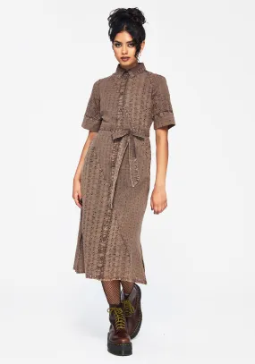Care-Instructions-Included Snap-Closure Summerisle Cotton Broderie Detail Tie Wrap Midi Shirt Dress