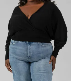 Casual Layers Casual Essentials Mullein Cotton Wrap Sweater - Plus Size In Black