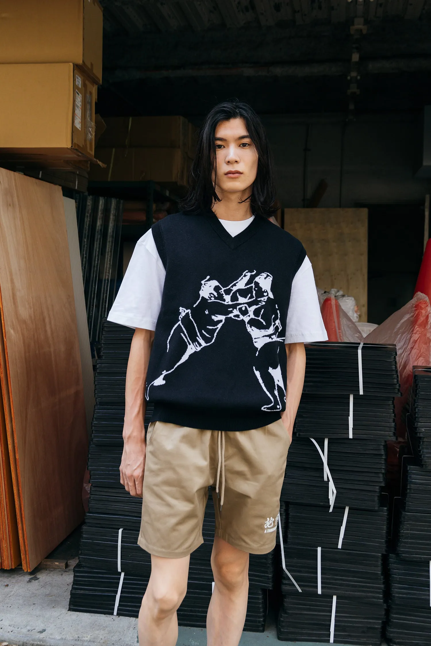 A Thousand Futures 'Sumo' Knit Vest - Black Chunky Yarn
