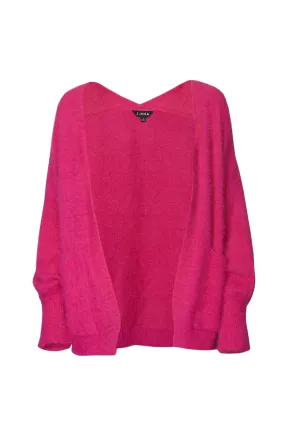 Solid Long Sleeve Cardigan In Hot Pink Simple Fashion