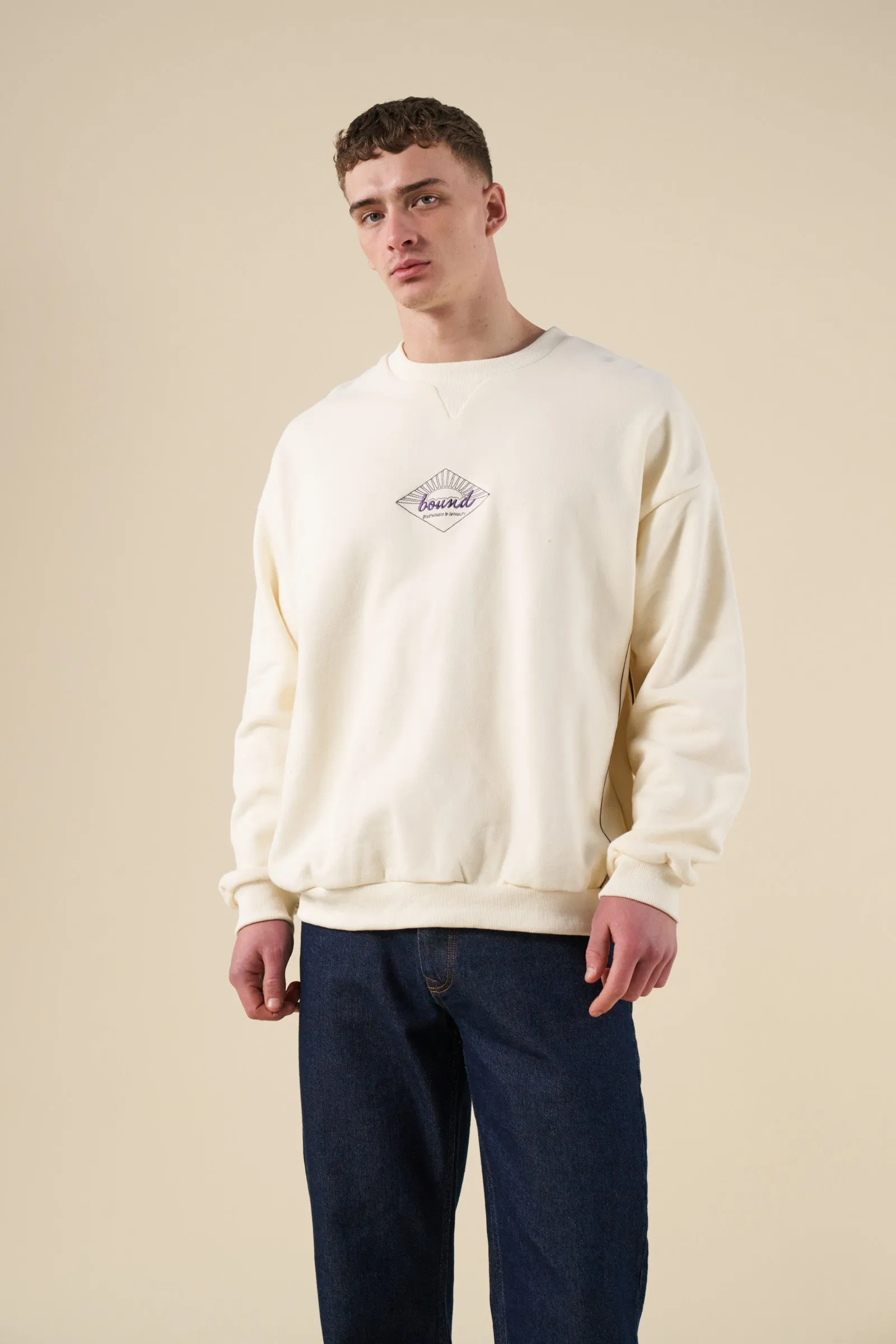 bound Sunrise Sweater - Ecru/Purple Knit Style Moisture Wicking Knit