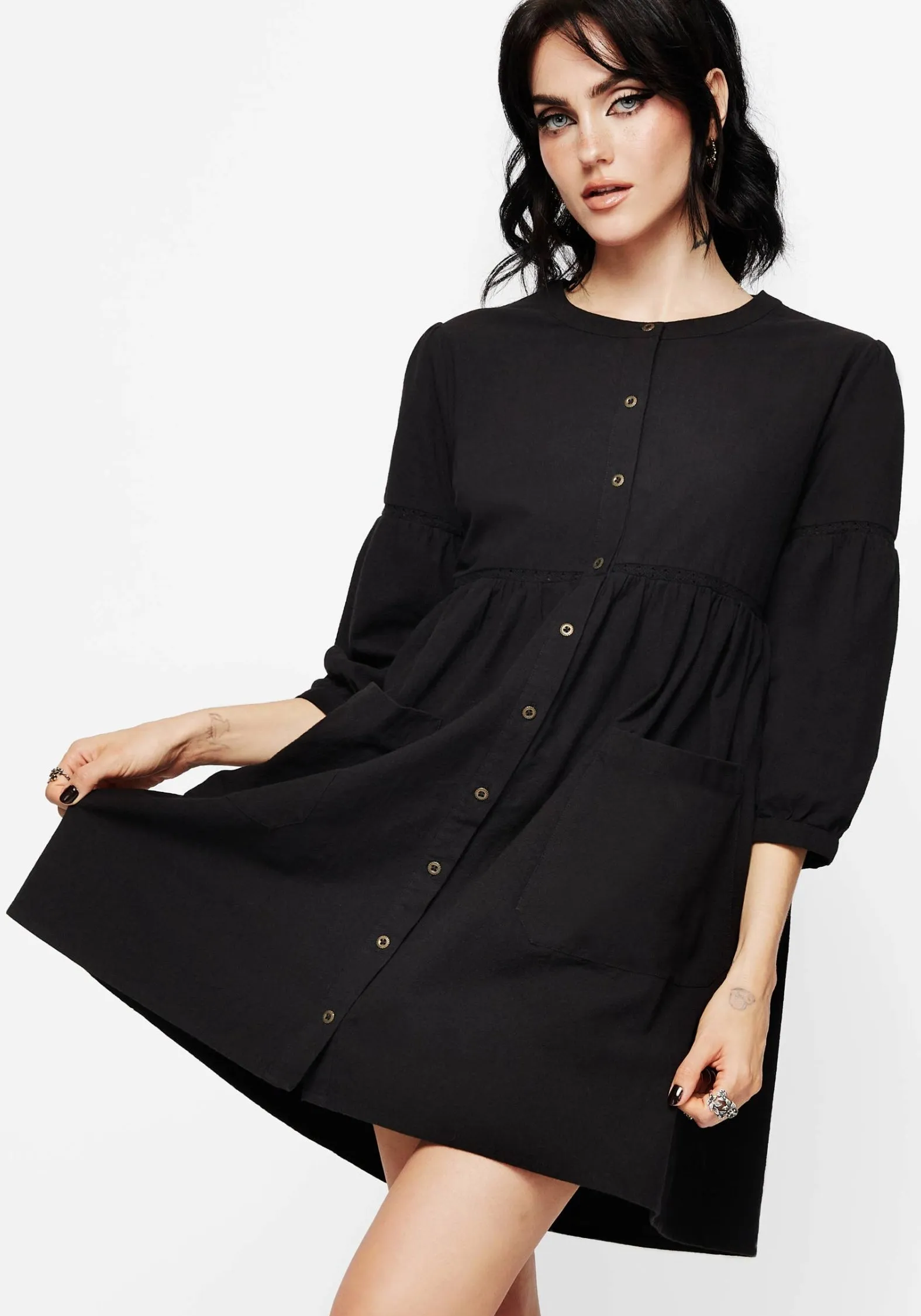 Warm Pink Marigold Cotton Button Up Smock Mini Dress
