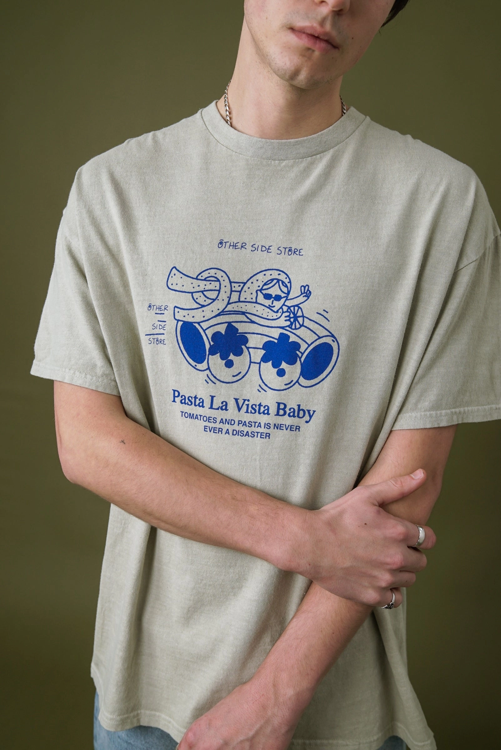 Cool and Comfortable windproof Other Side Store 'Pasta La Vista' Vintage Washed Tee - Ecru
