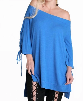 Casual Cutie Lace Up Top In Cobalt Knitwear Choice