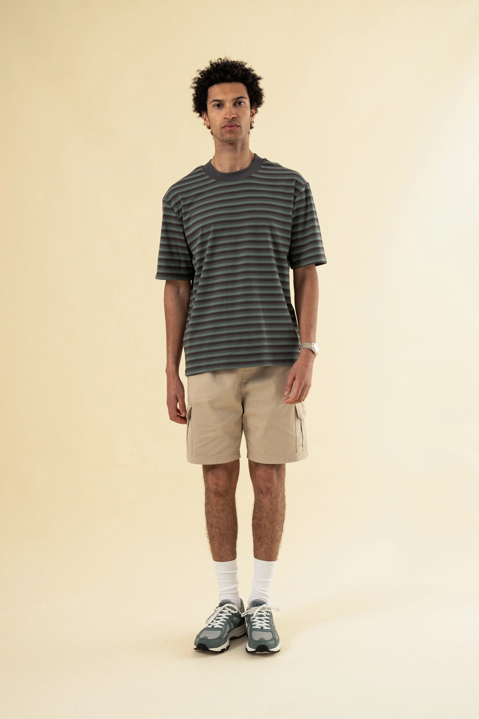 Trendy Top bound Peached Stripe Tee - Charcoal & Sage