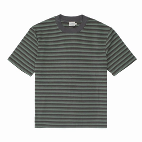 Practical Design Light and Breathable bound Peached Stripe Tee - Charcoal & Sage