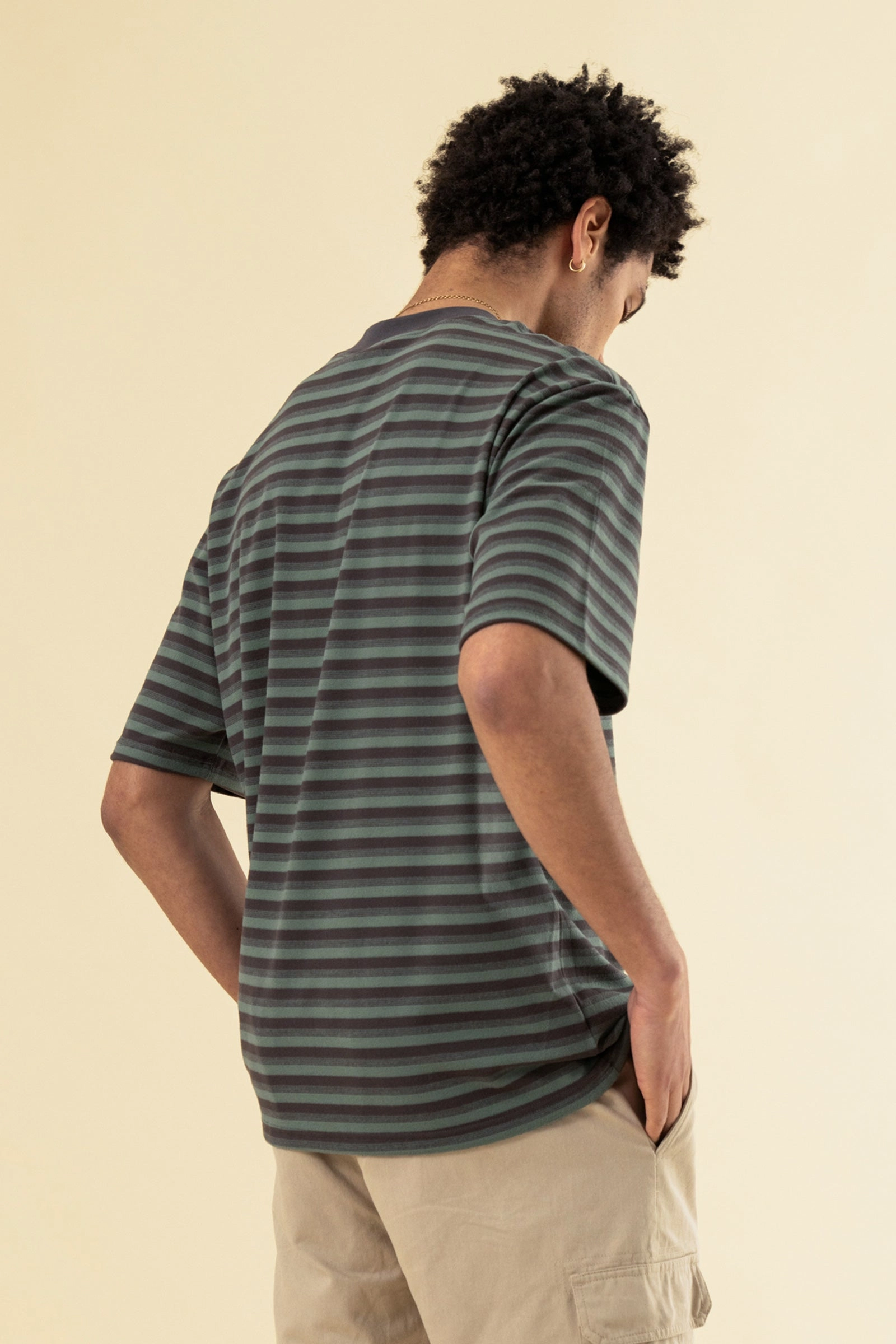 bound Peached Stripe Tee - Charcoal & Sage Leather combination