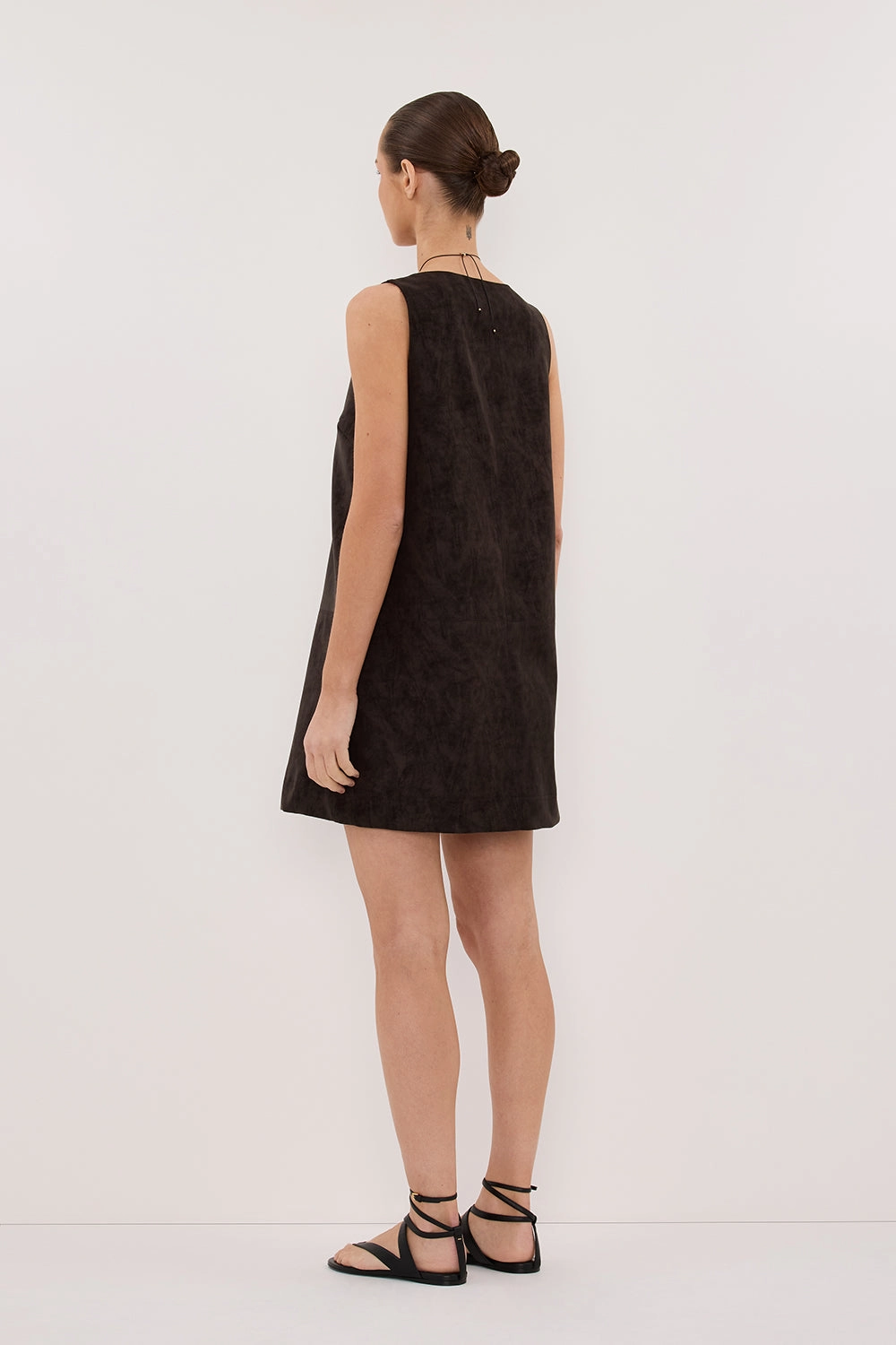 OAKLAND CHOC FAUX SUEDE MINI DRESS Back-Zip Summer Friendly