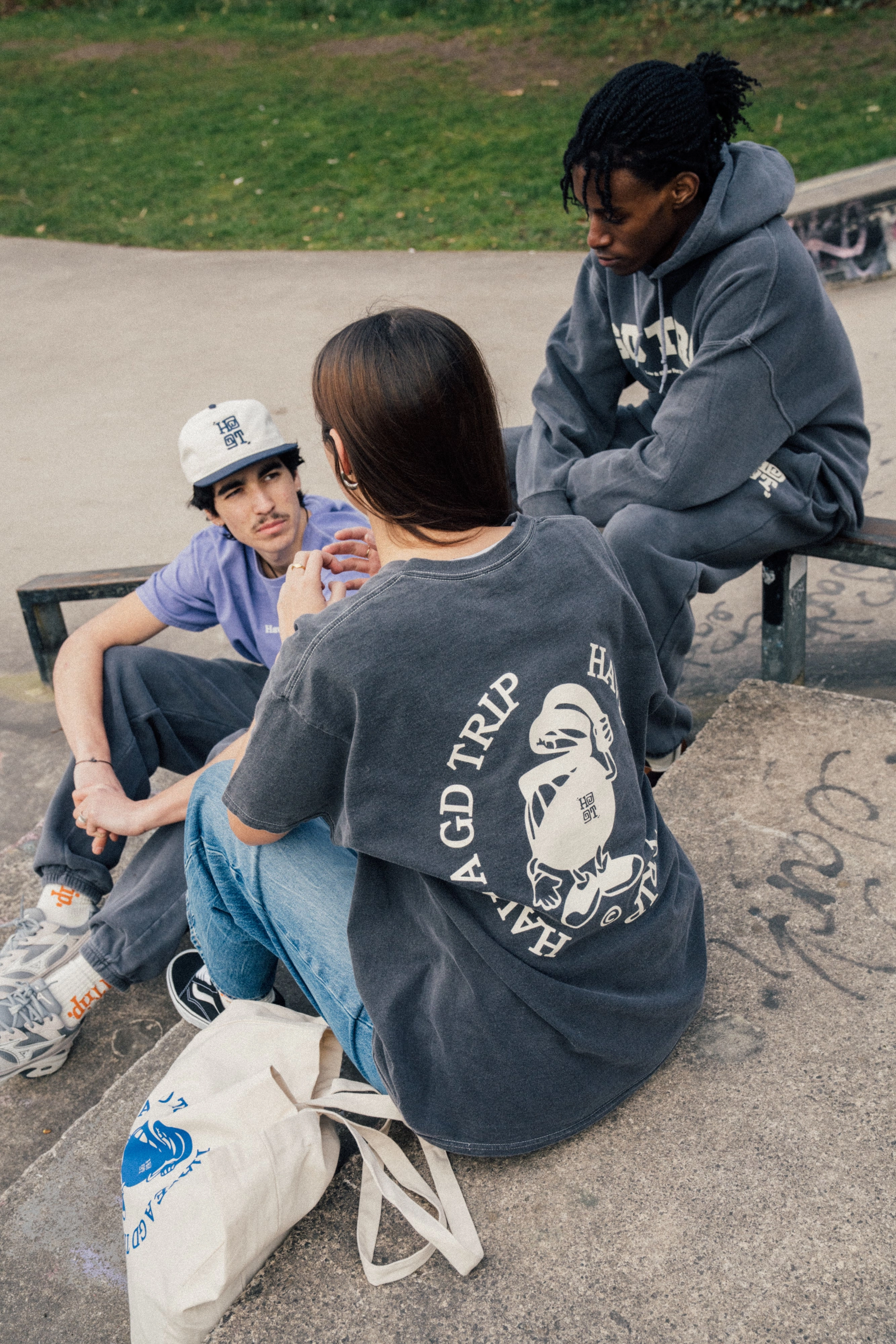 Geometric Pattern HAVE A GD TRIP 'Metal' Vintage Washed Tee - Charcoal