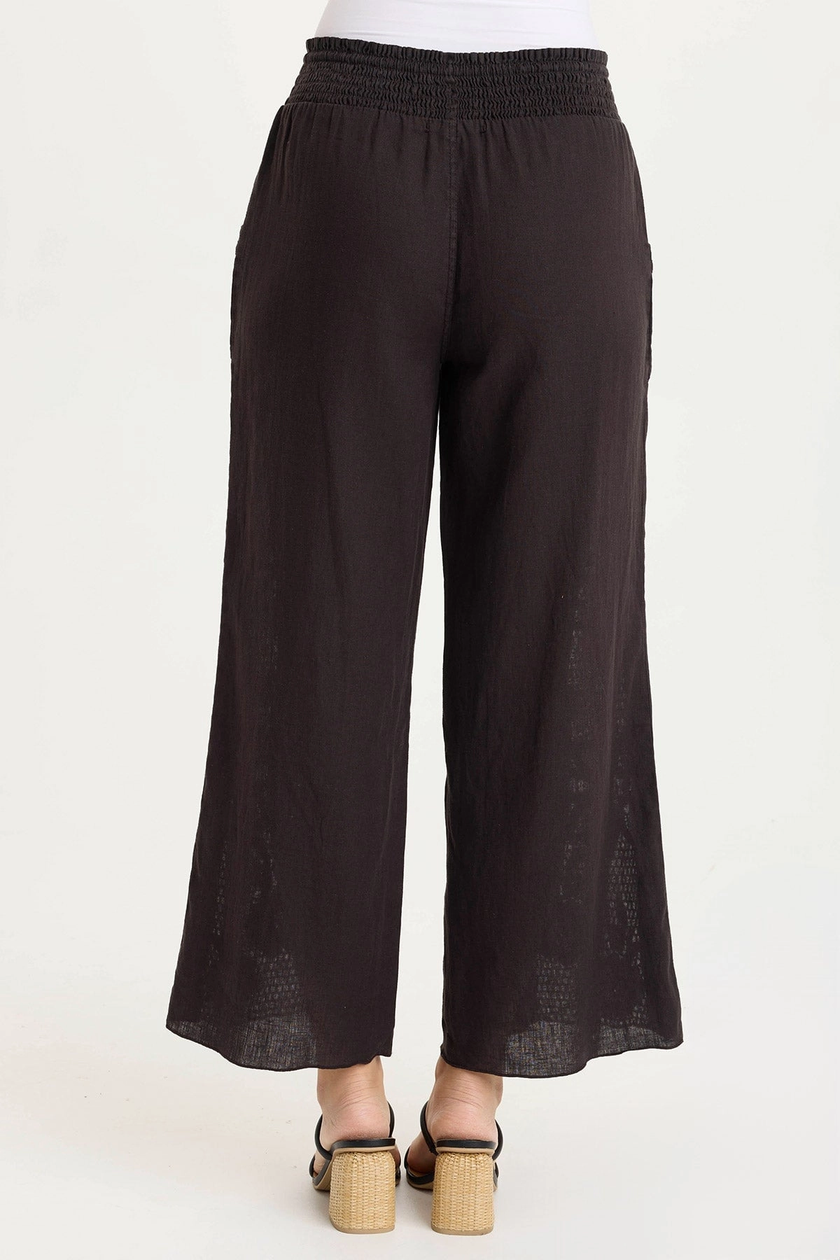 Rokel Linen/Crochet Ruched Wide Leg Pant Movement Flex
