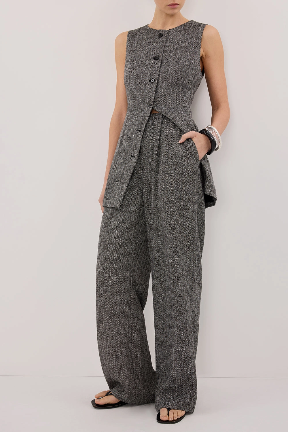 MANHATTAN CHARCOAL TWEED PANT All Day Use Loose Design