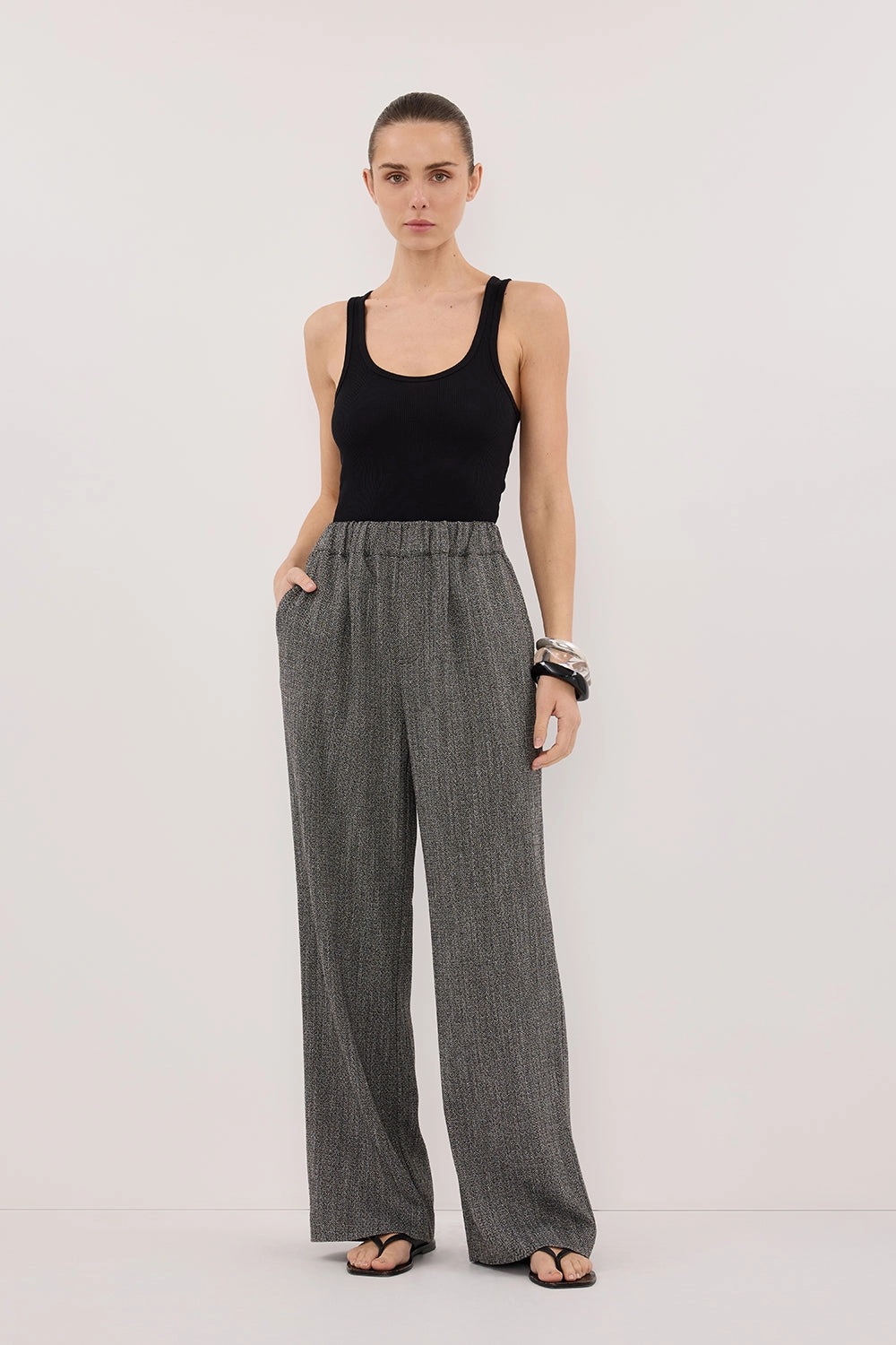 MANHATTAN CHARCOAL TWEED PANT Soft Touch Material