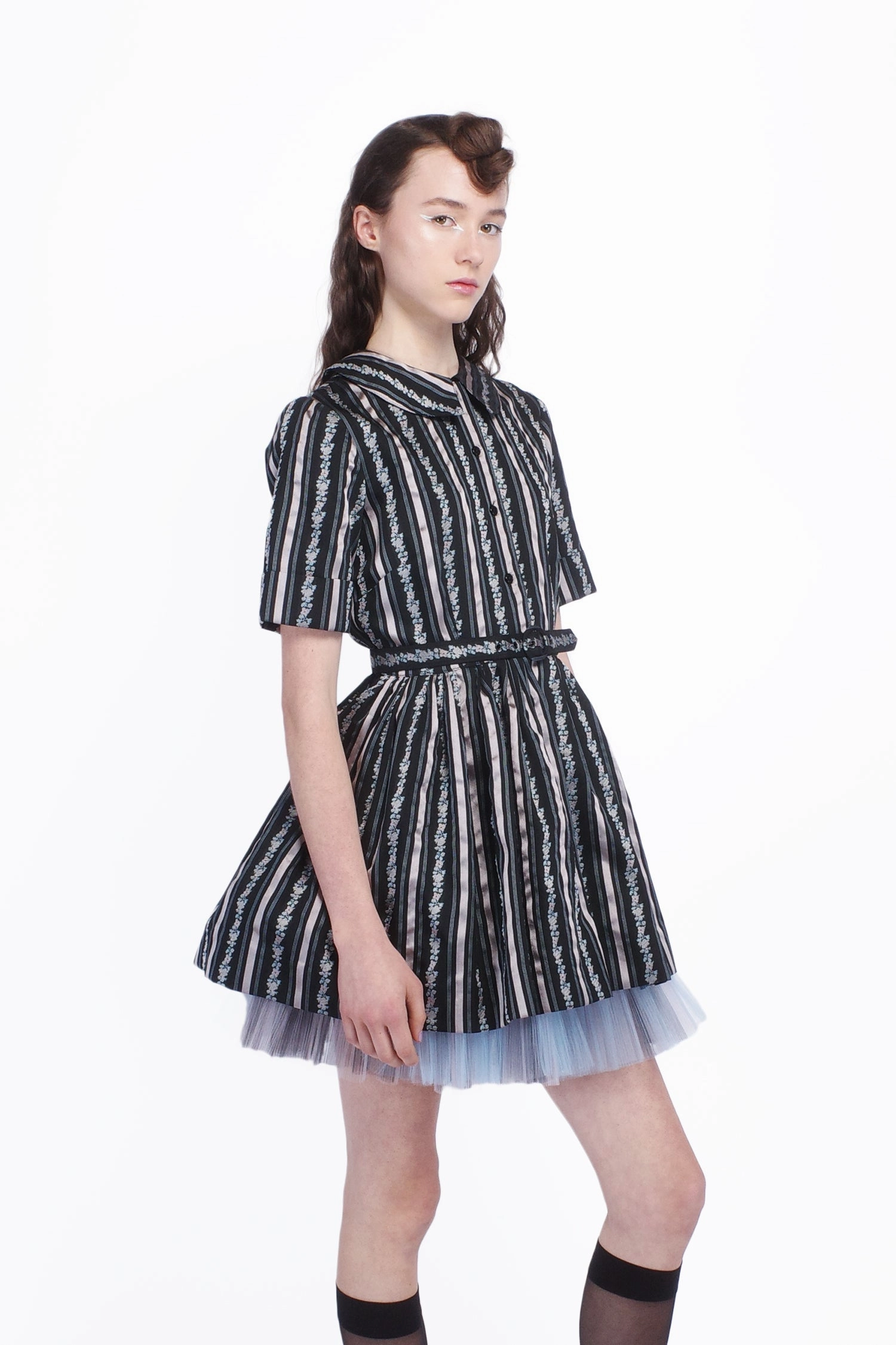 Luxe Look Tulle-Overlay Ribbon Roses Belted Mini Dress