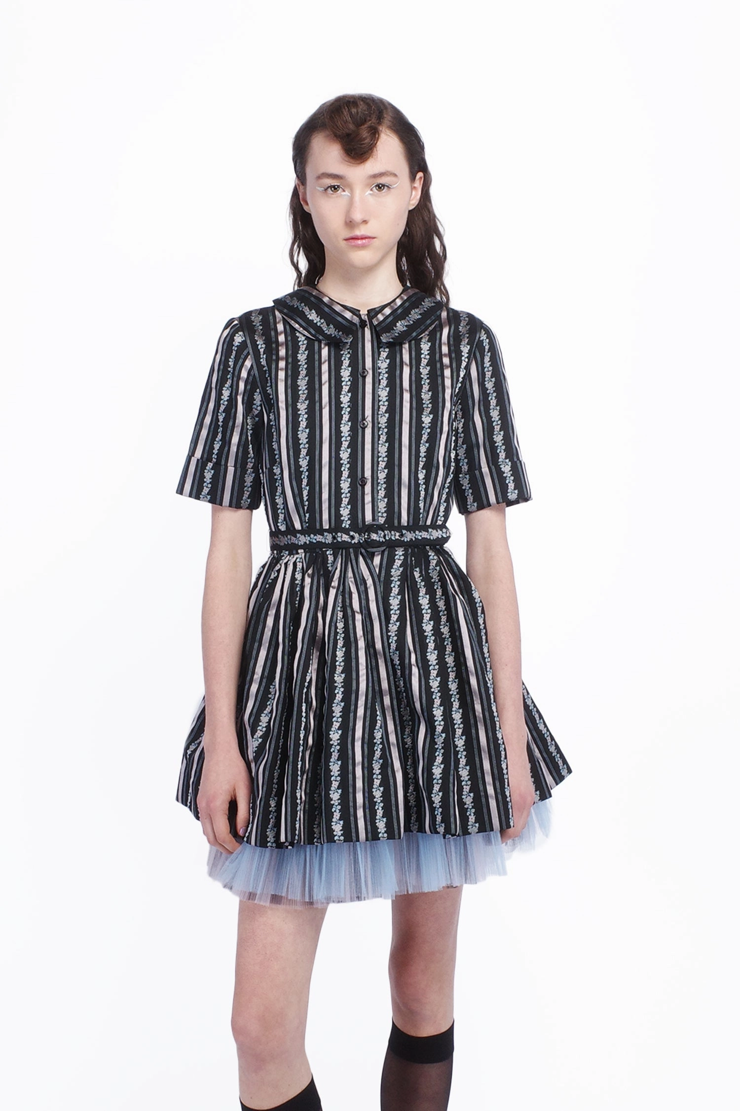Ribbon Roses Belted Mini Dress Sleek Drape luxe feel