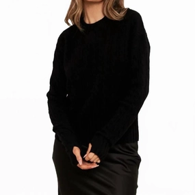 Flex Knit Ribbing All Season Wear Cathy Cable Knit Cashmere Sweater In Black