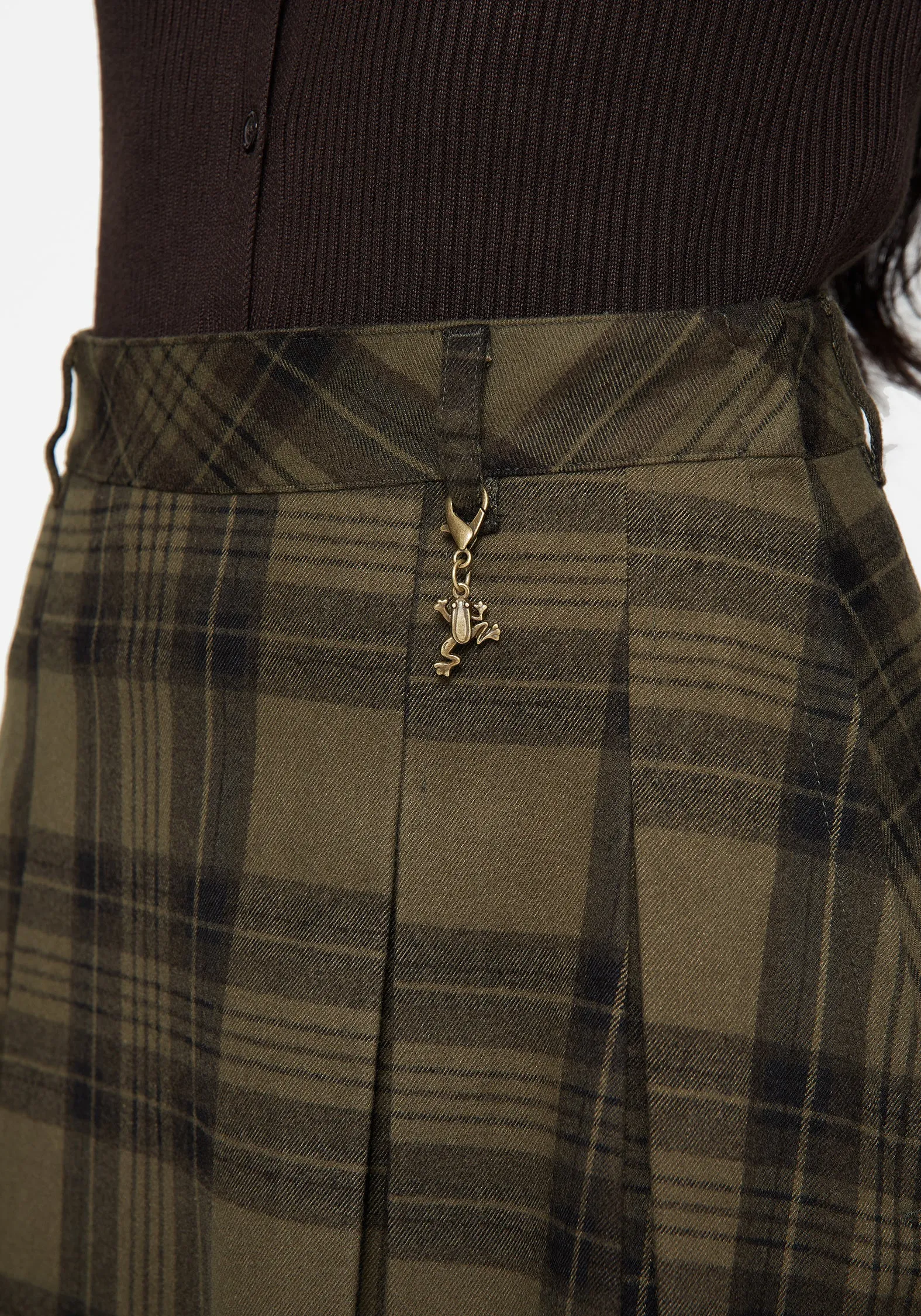 Cecily Check Pleated Mini Skirt With Frog Charm Classic Appeal