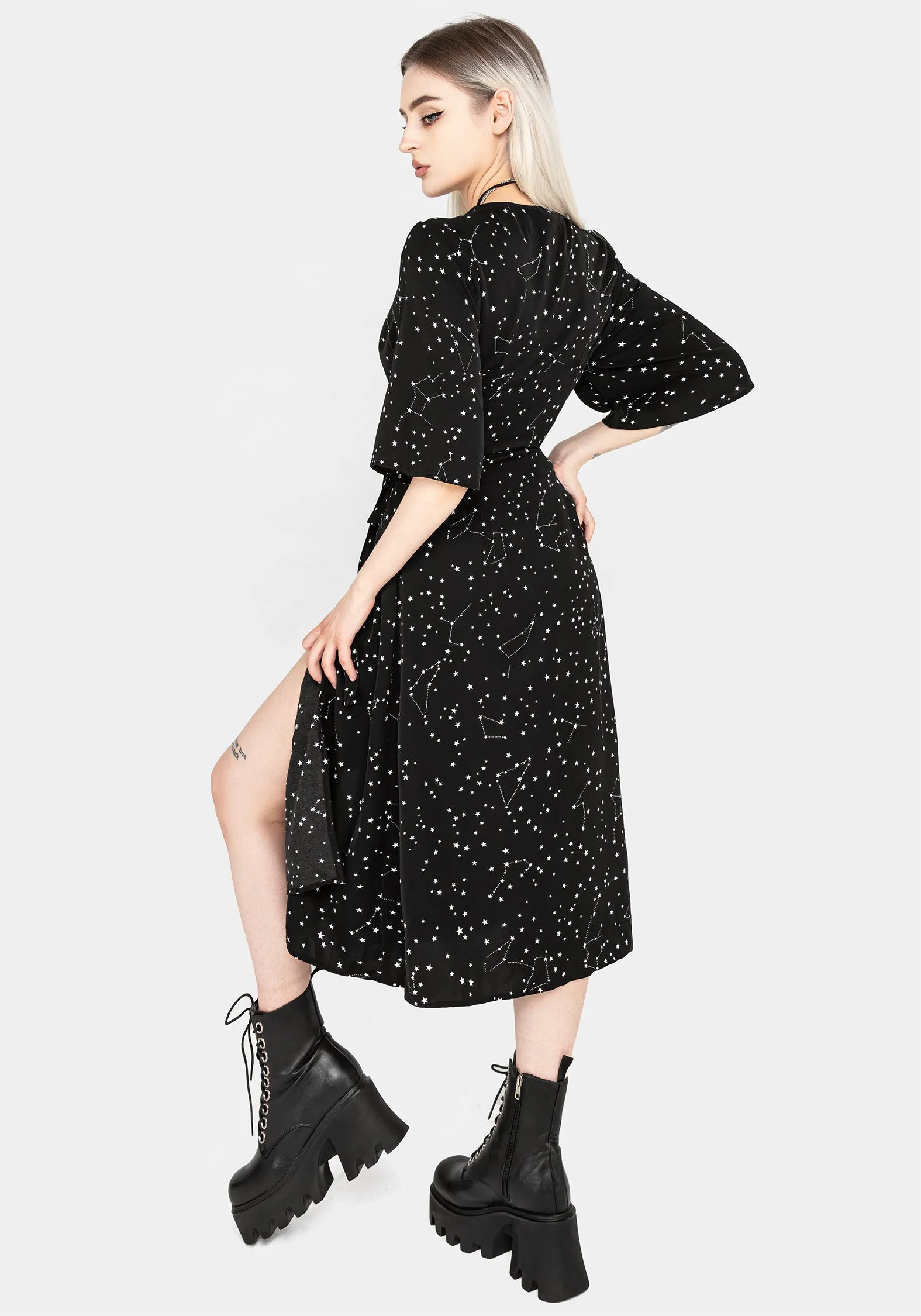 Delicate Touch Sharp Edge Celestial Midi Kimono Dress