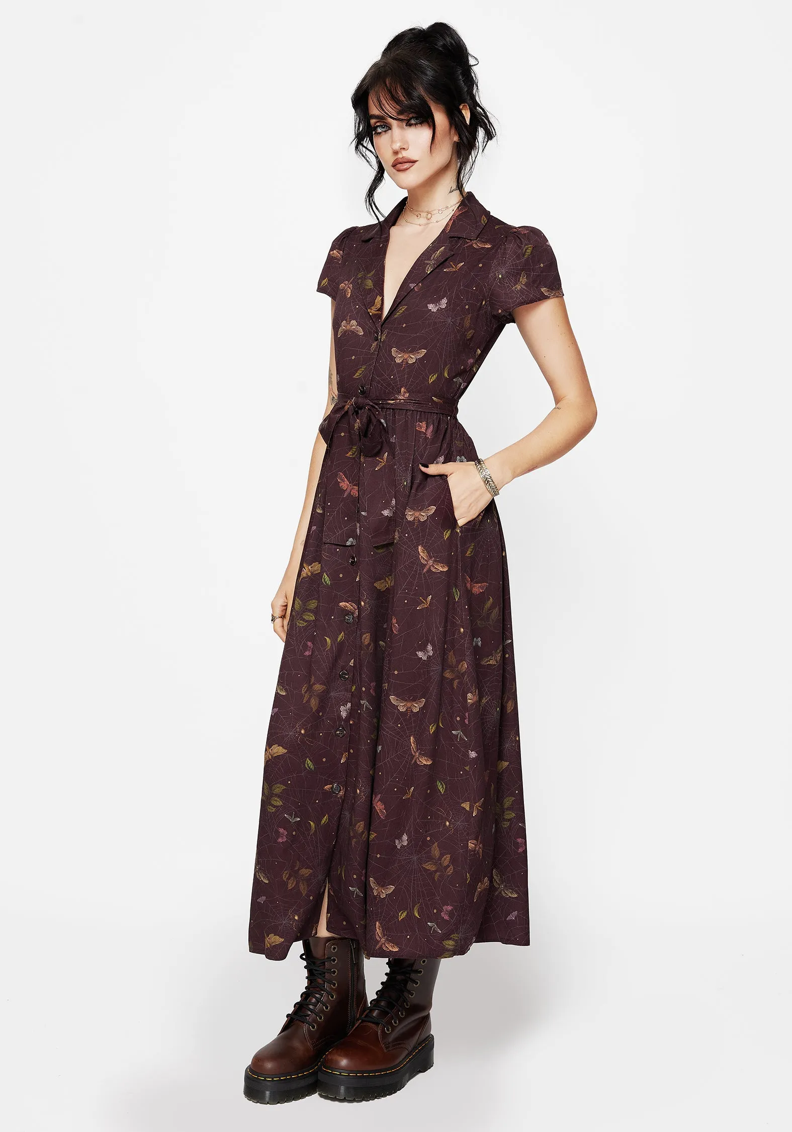 Subtle Flow Chic and Simple Celia Moth Printed Midaxi Shirt Dress