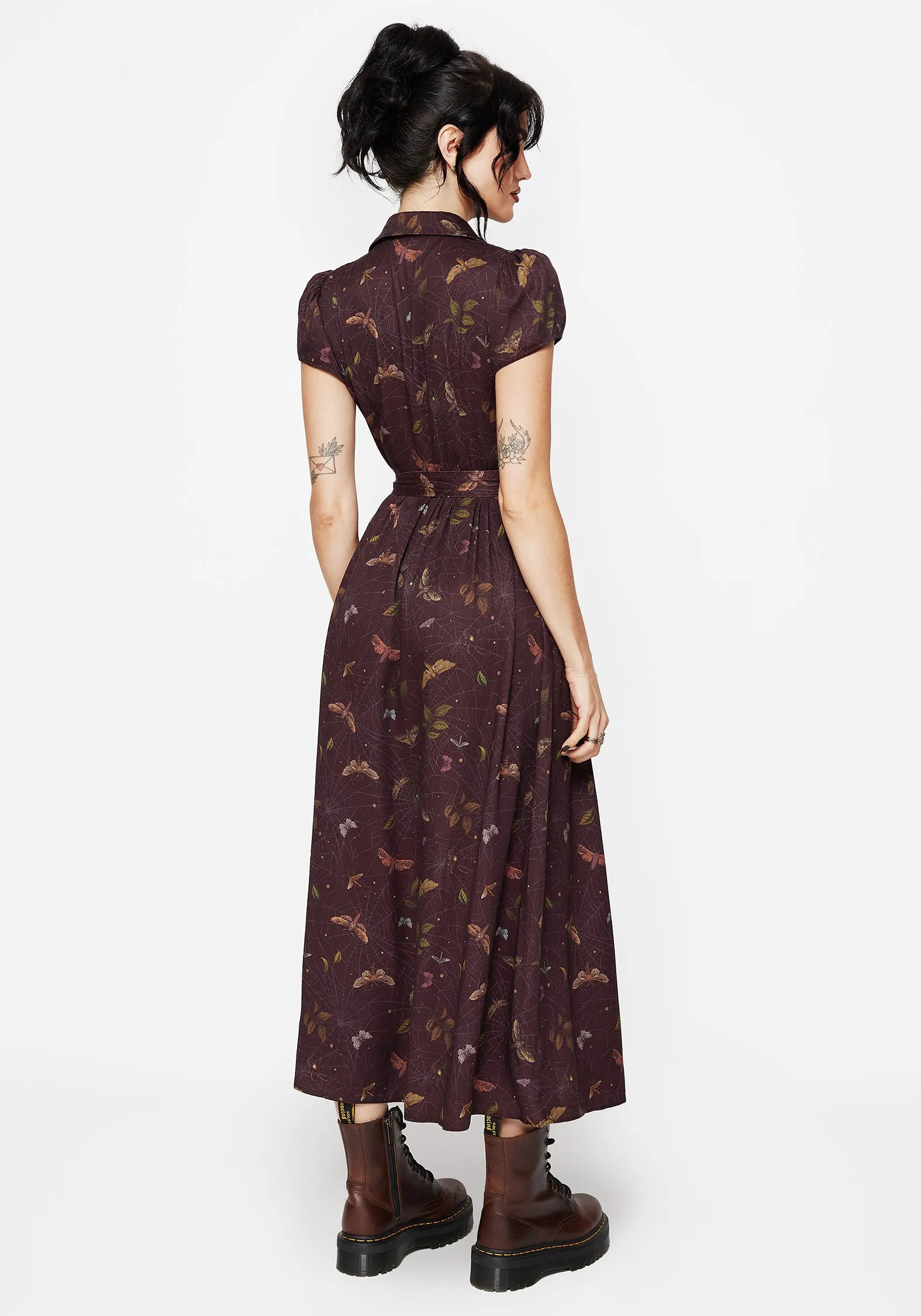 Neutral Form High-Neck Celia Moth Printed Midaxi Shirt Dress