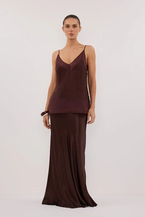 CHARLI BITTER CHOC SATIN MAXI SKIRT Chic Fit Fashion Details