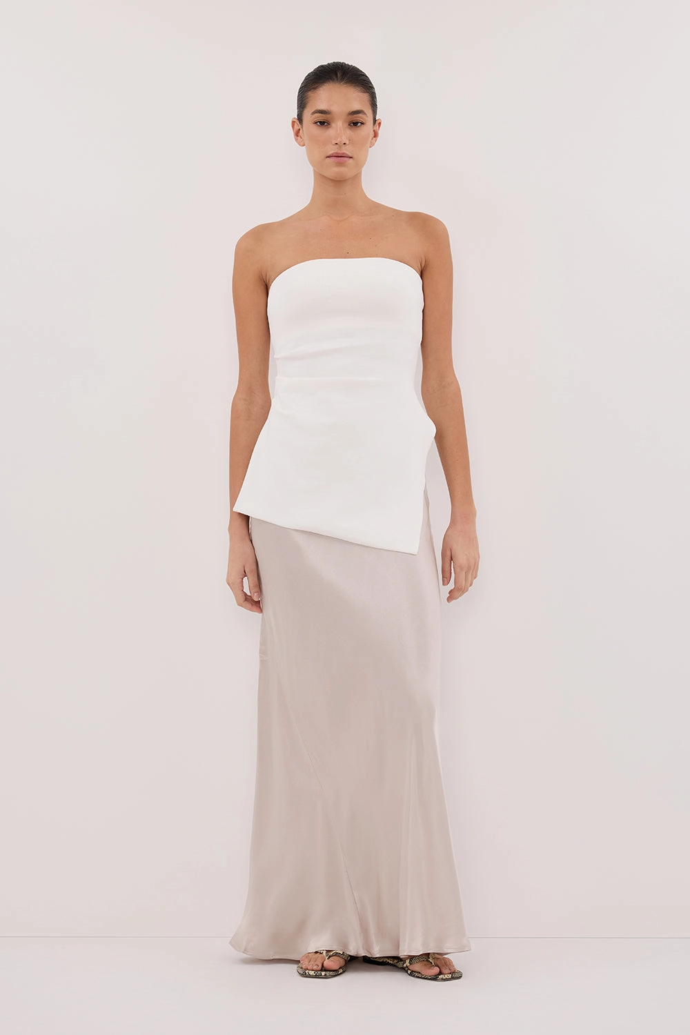 Timeless Touch Denim style CHARLI CHALK SATIN MAXI SKIRT