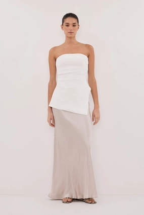 Timeless Touch Denim style CHARLI CHALK SATIN MAXI SKIRT