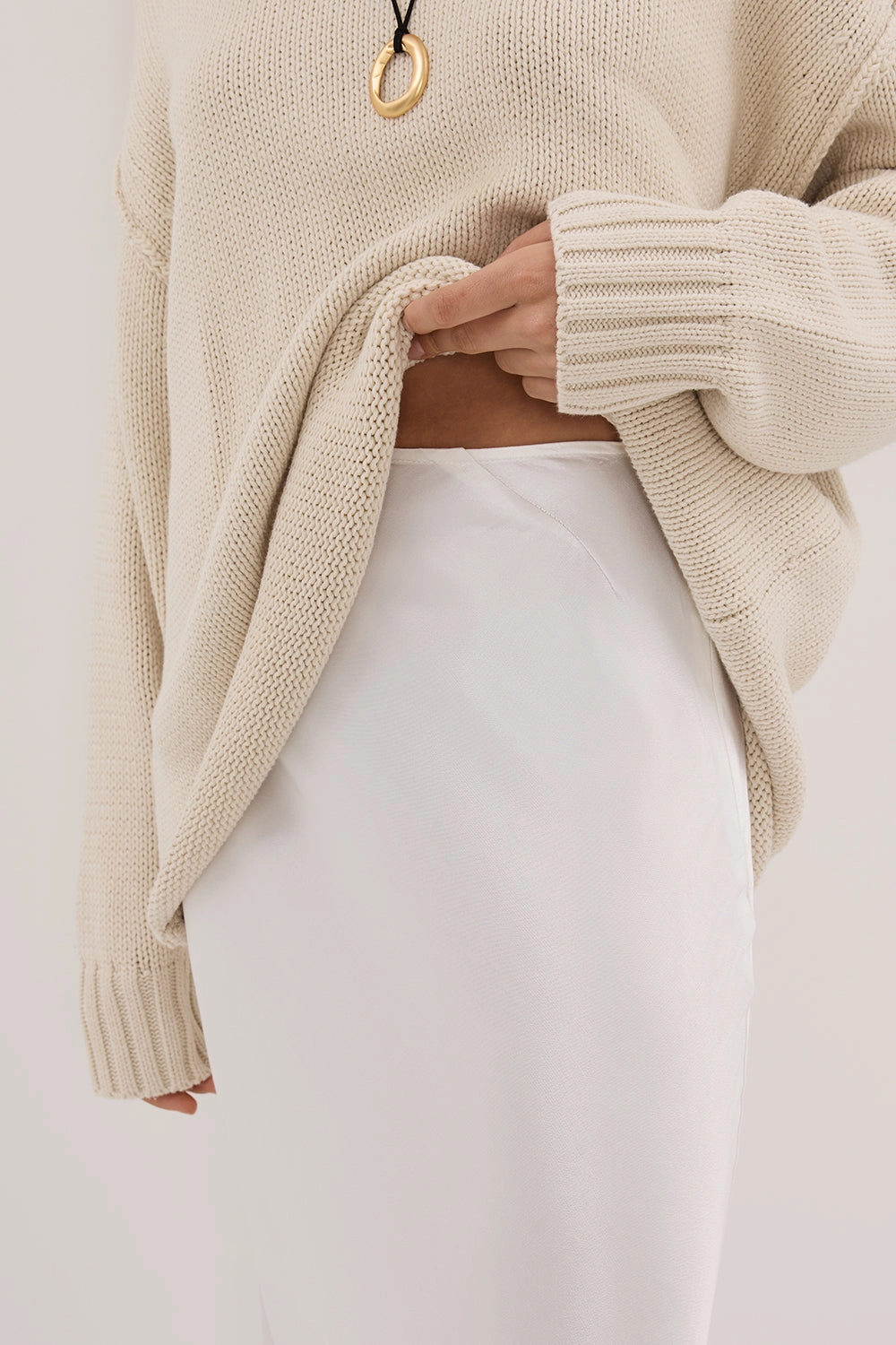 color block CHARLI WHITE SATIN MAXI SKIRT