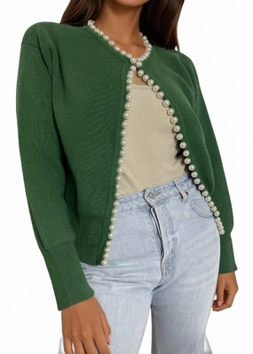 Comfortable fit Charlotte Pearl Trim Cardigan In Hunter Green
