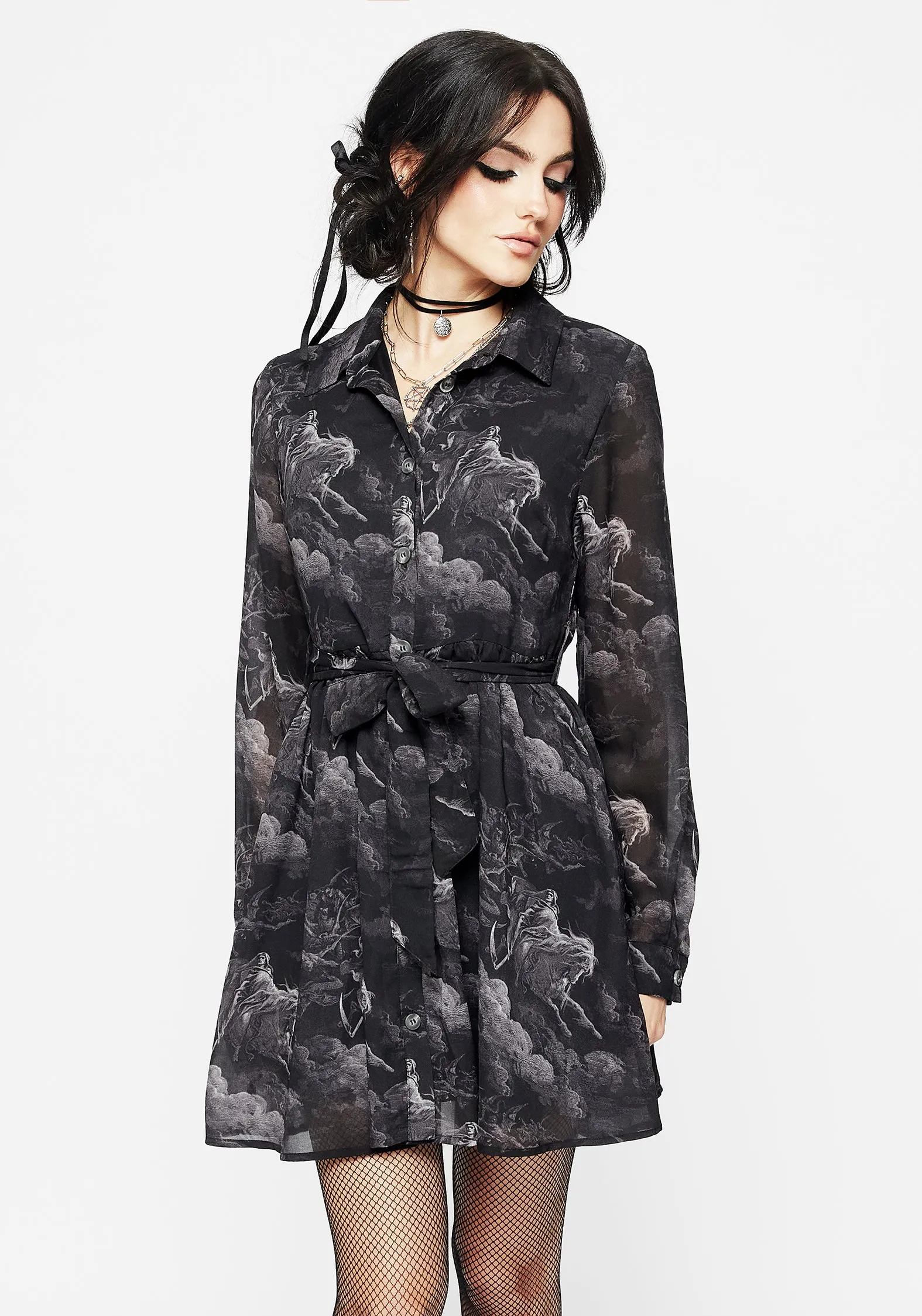 Revelation Chiffon Mini Shirt Dress Travel Ready