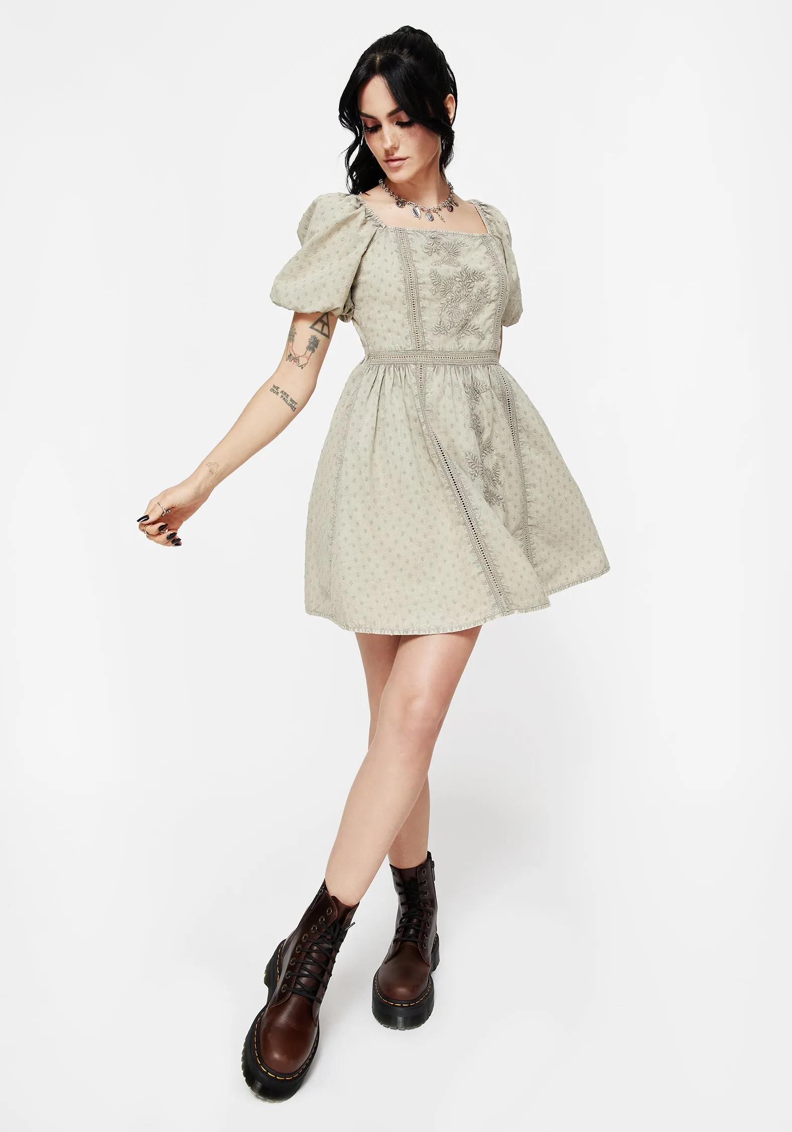 Trendy Appearance Caustic Cotton Frill Mini Dress