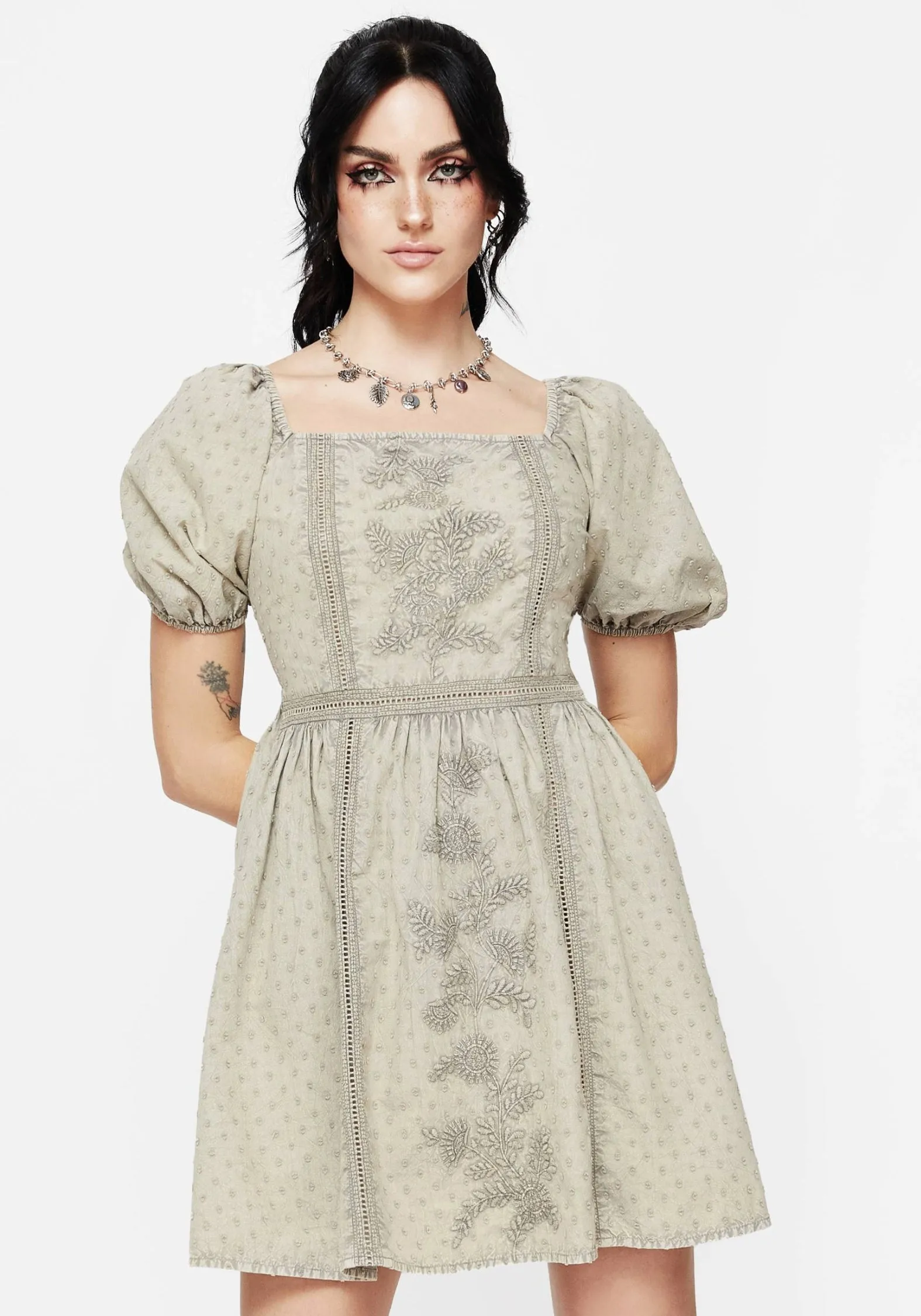 Airy Fabric Dressy Yet Comfortable Caustic Cotton Frill Mini Dress