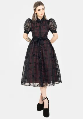 Sedona Organza Check Embroidered Puff Sleeve Midi Shirt Dress NonSlipClosure