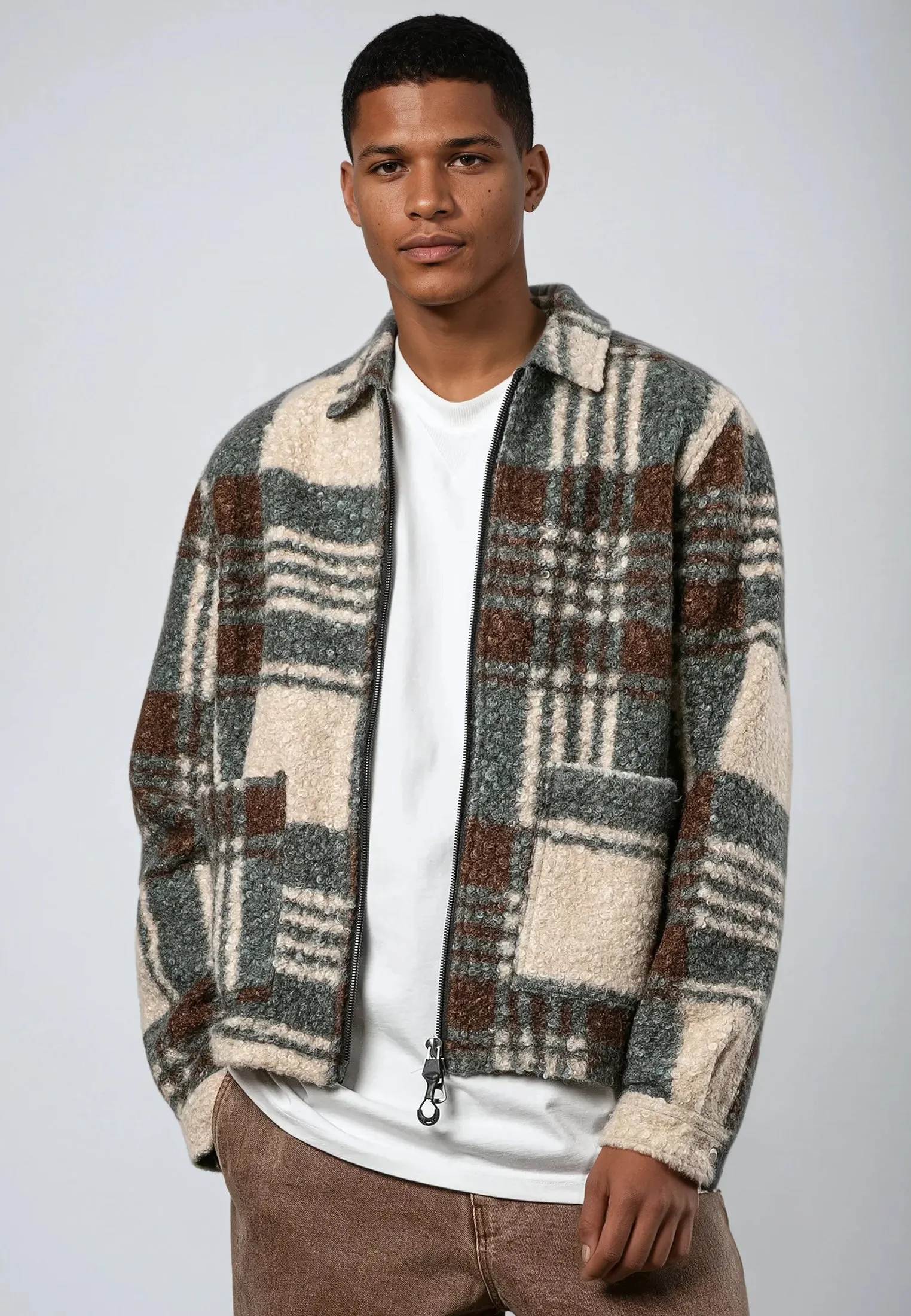 Odor Resistant Tall Length CHECK ZIP UP OVER SHIRT MULTI