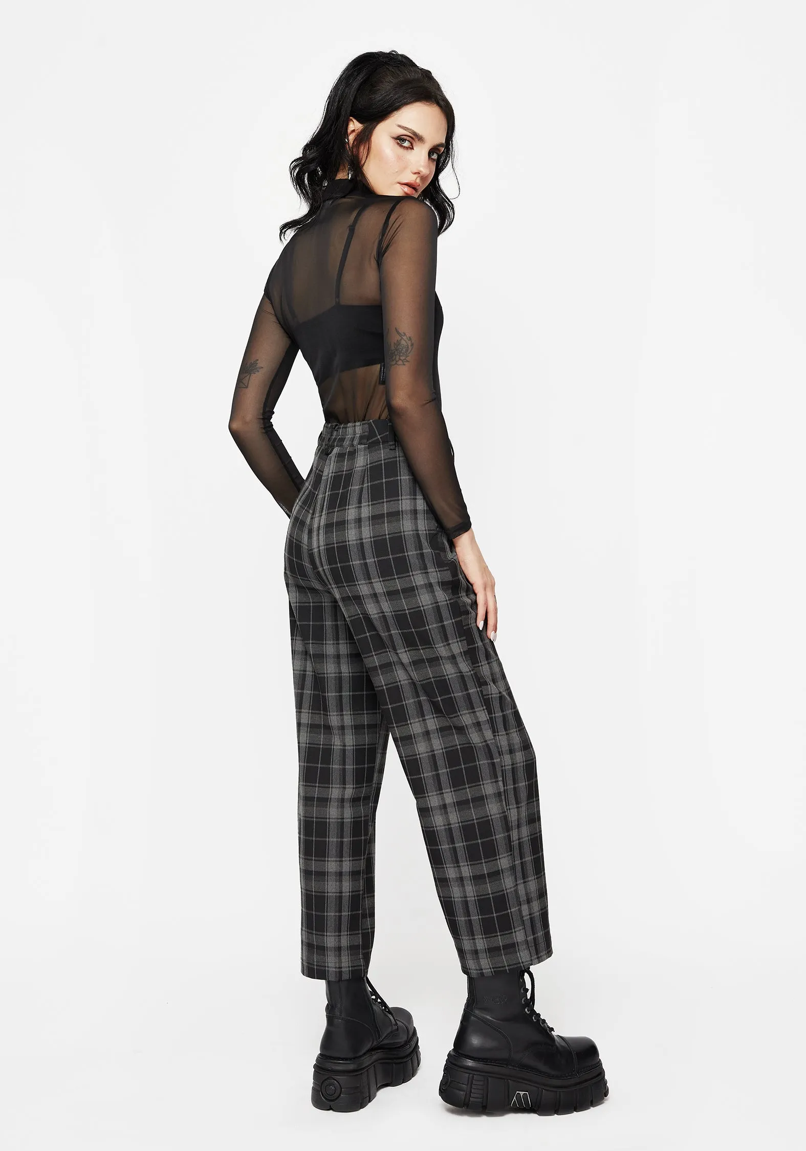 Smart Design Modern Fit Checkmate Wide Leg Culotte Trousers - Black