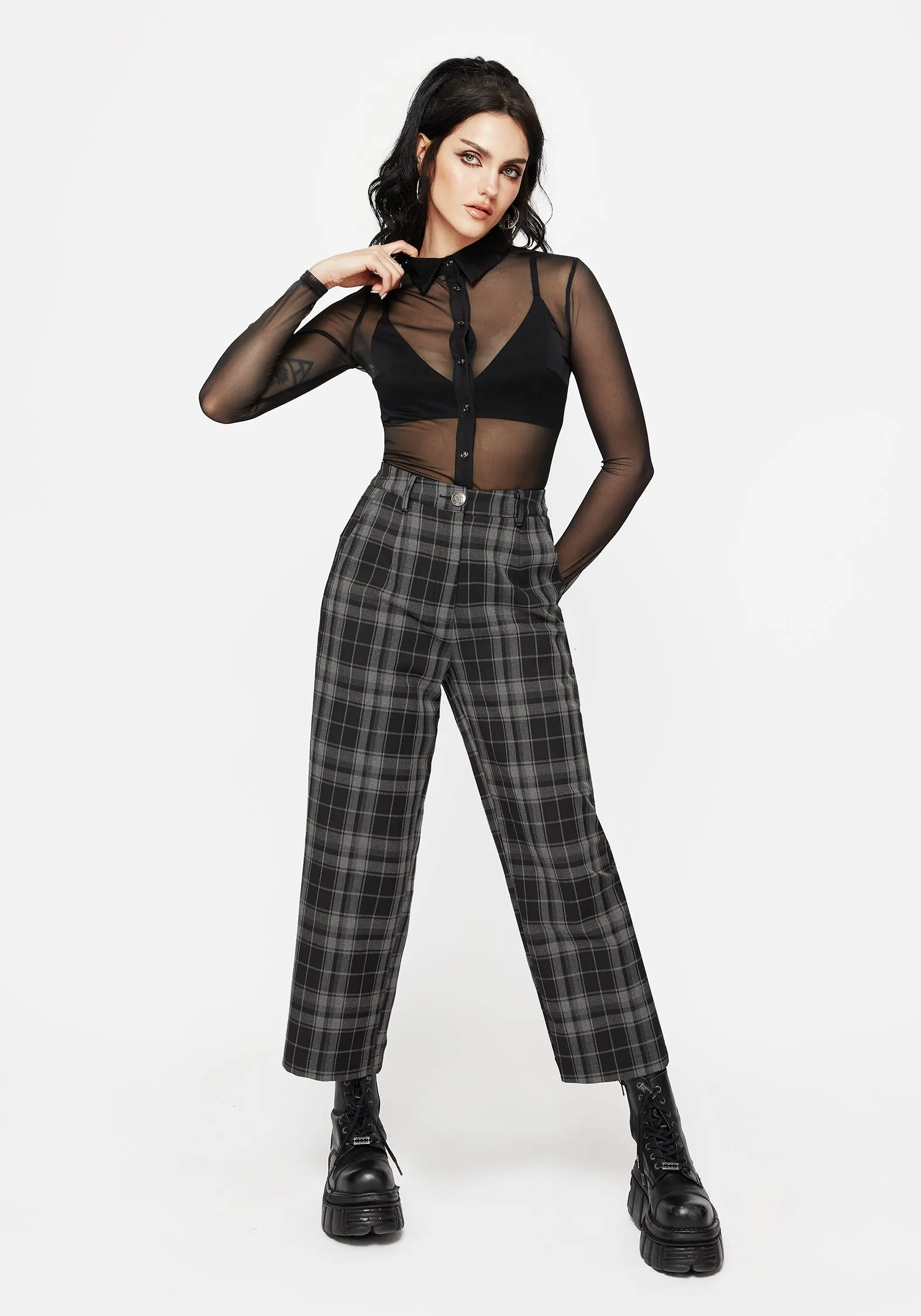 Light Fit Checkmate Wide Leg Culotte Trousers - Black