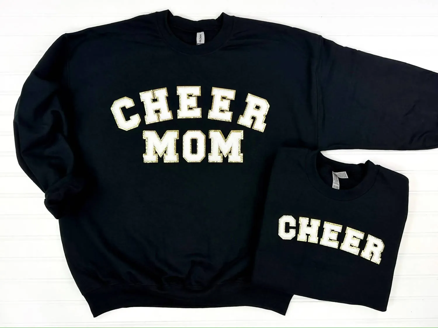 Cheer Mom And Mini Chenille Patch Sweatshirt In Black Casual Knit Layered Knitwear
