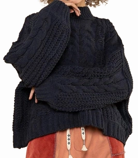 Chelsey Mock Neck Chenille Sweater In Charcoal Waffle Knit