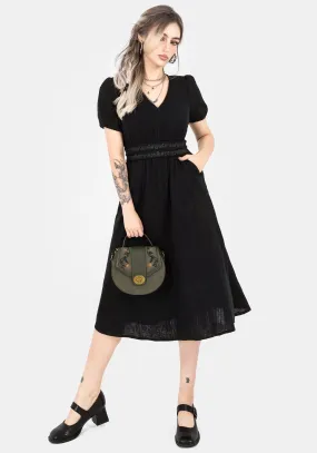 Gradient Shade Fashionable event gown Poultice Embroidered Cotton Midi Dress - Black