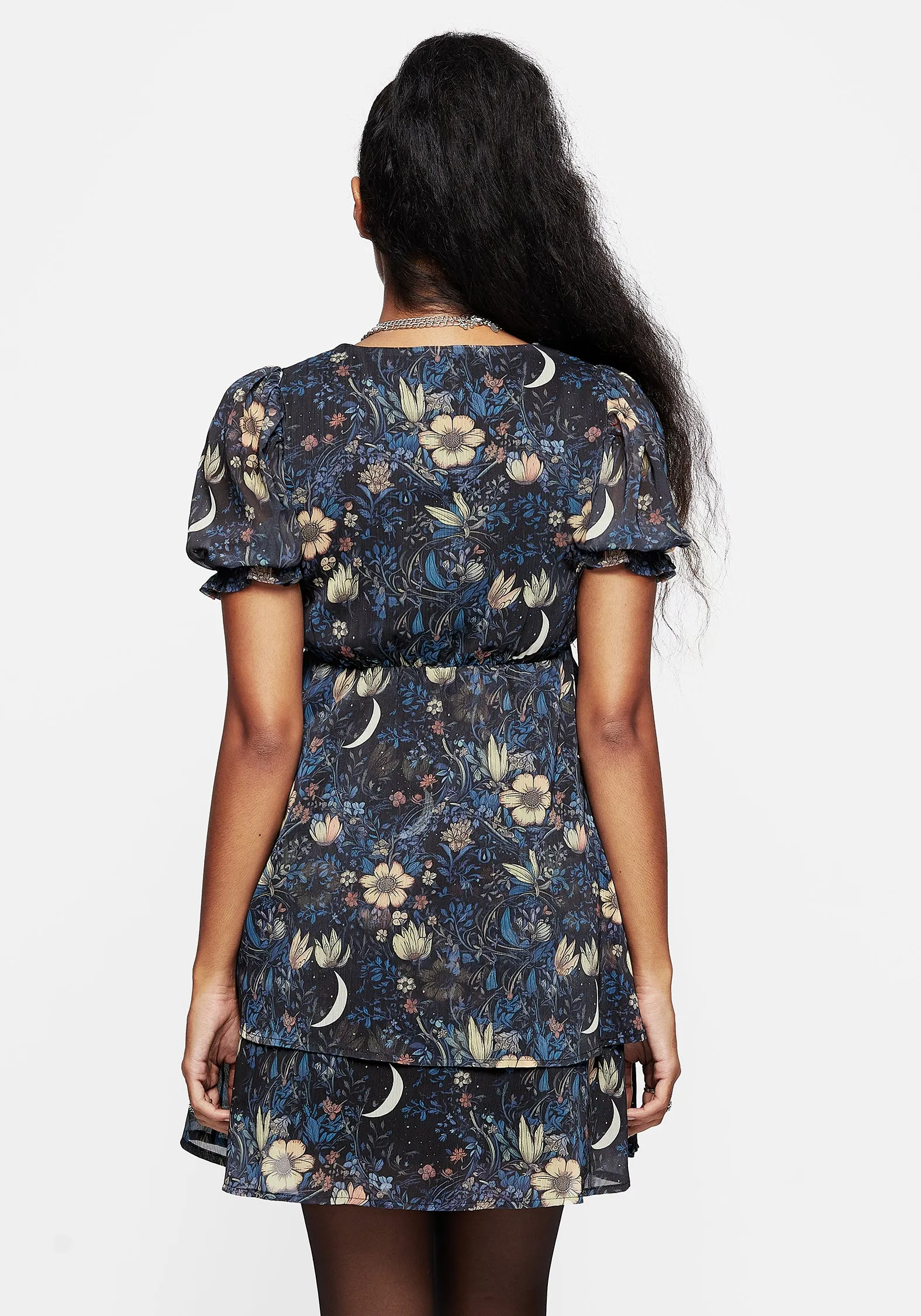 City Essential Primrose Floral Chiffon Puff Sleeve Layered Mini Dress