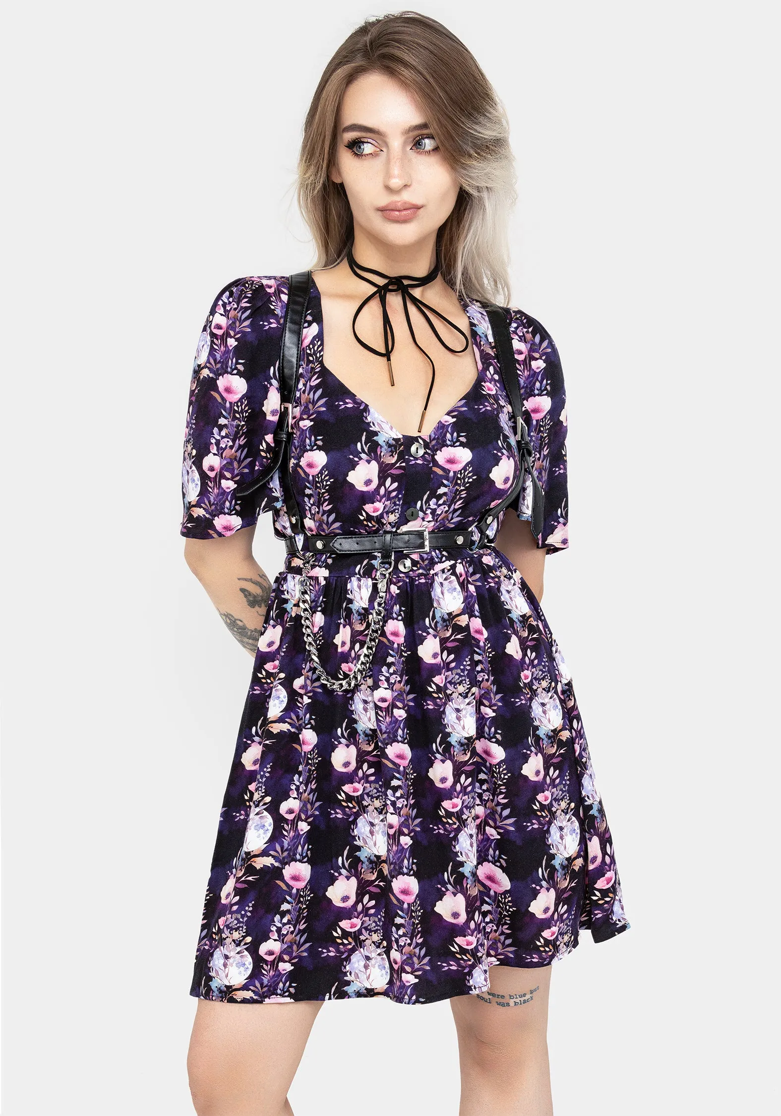 Night Out Socordia Floral Moon Button Front Mini Dress