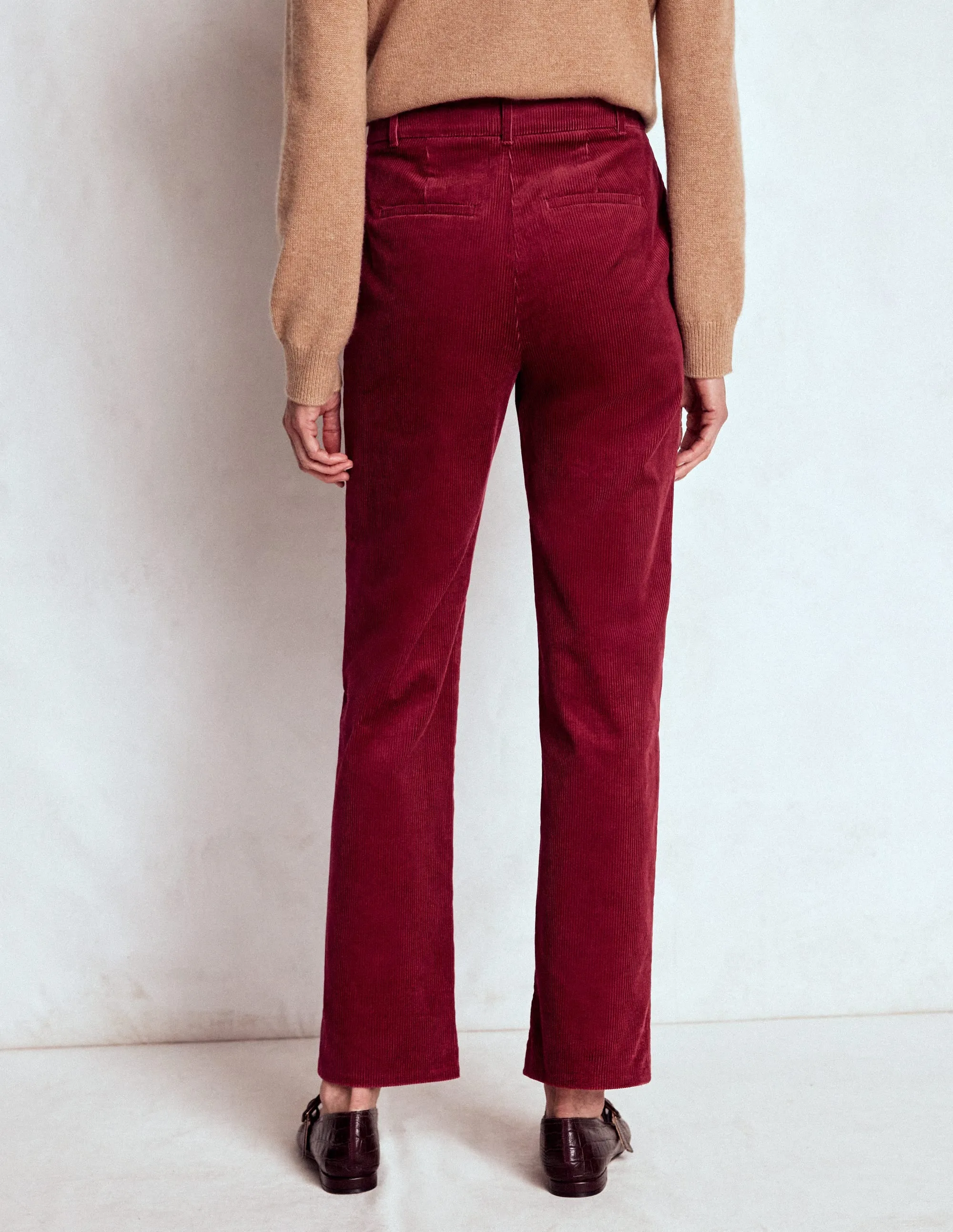 Neutral Tone No Ride Up Design Canonbury Cord Trousers-Burgundy Red