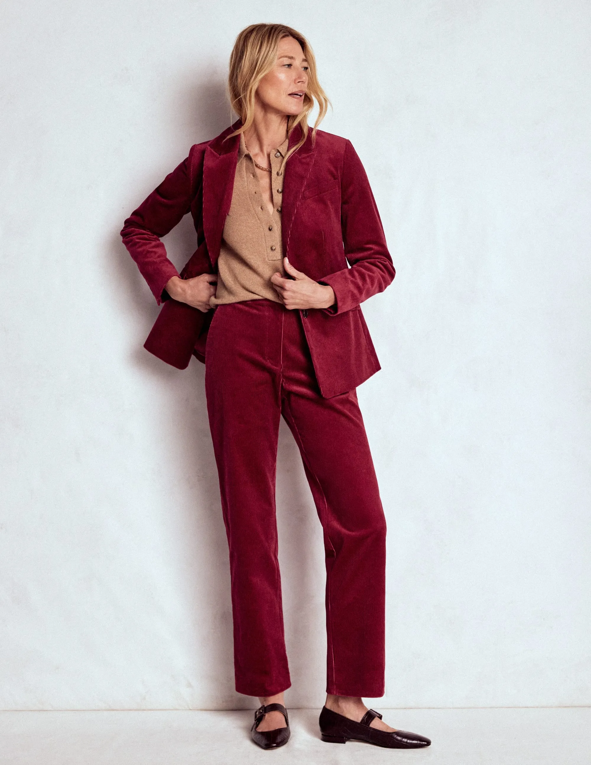 Canonbury Cord Trousers-Burgundy Red Flexible Design Quick Pack