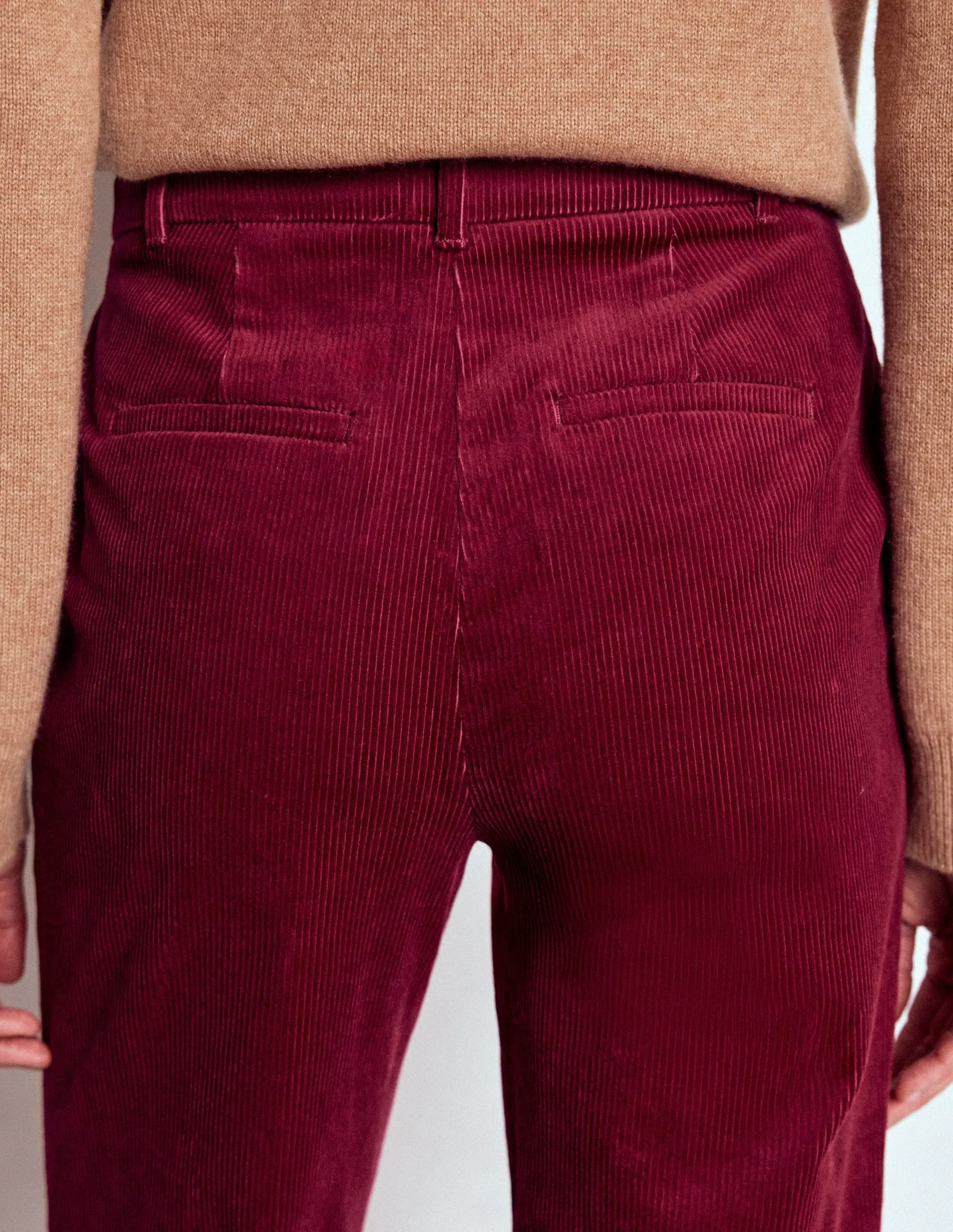 Canonbury Cord Trousers-Burgundy Red Smooth Texture