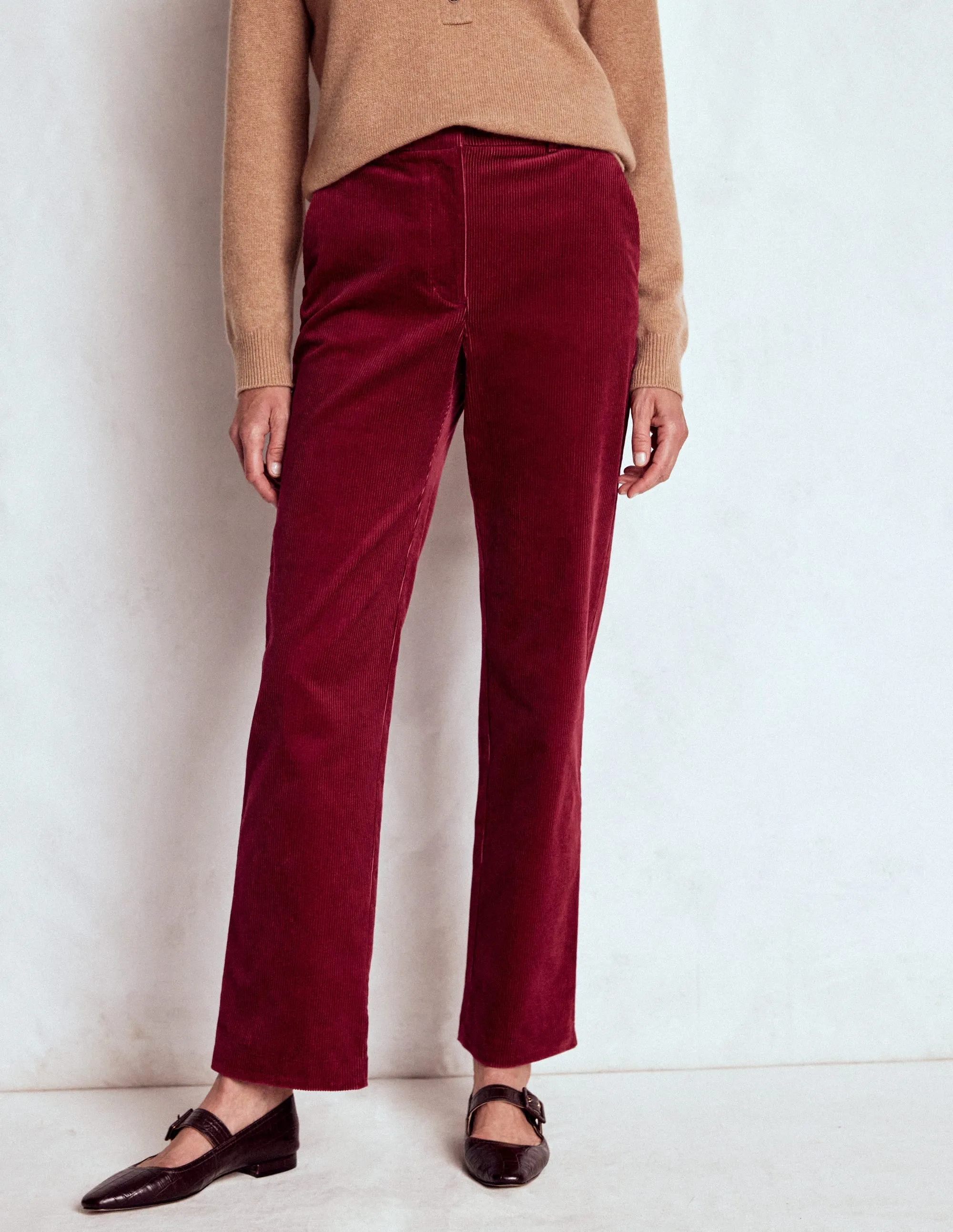 Feminine Cut Canonbury Cord Trousers-Burgundy Red