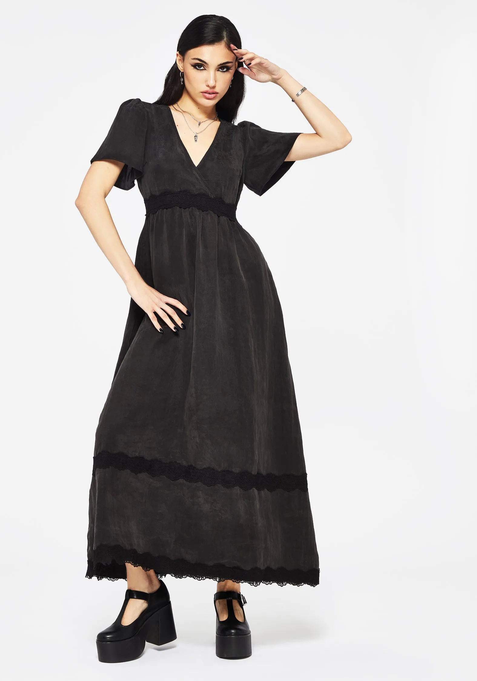 Maeve Lyocell Blend Lace Detail Maxi Dress Soft Balance Office Layer