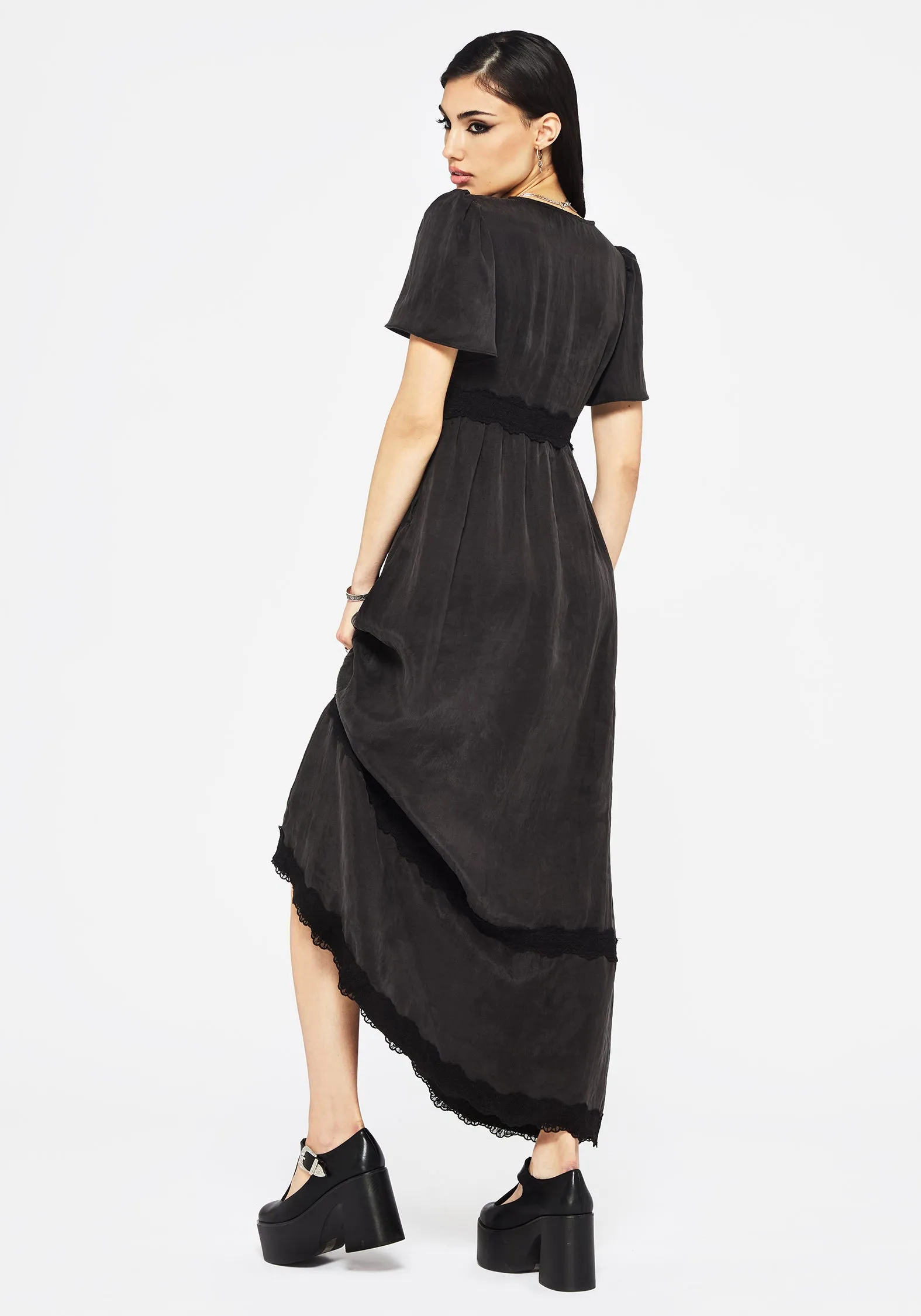 Maeve Lyocell Blend Lace Detail Maxi Dress All Gender