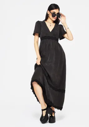 Pleated-Texture Moment Glow Maeve Lyocell Blend Lace Detail Maxi Dress