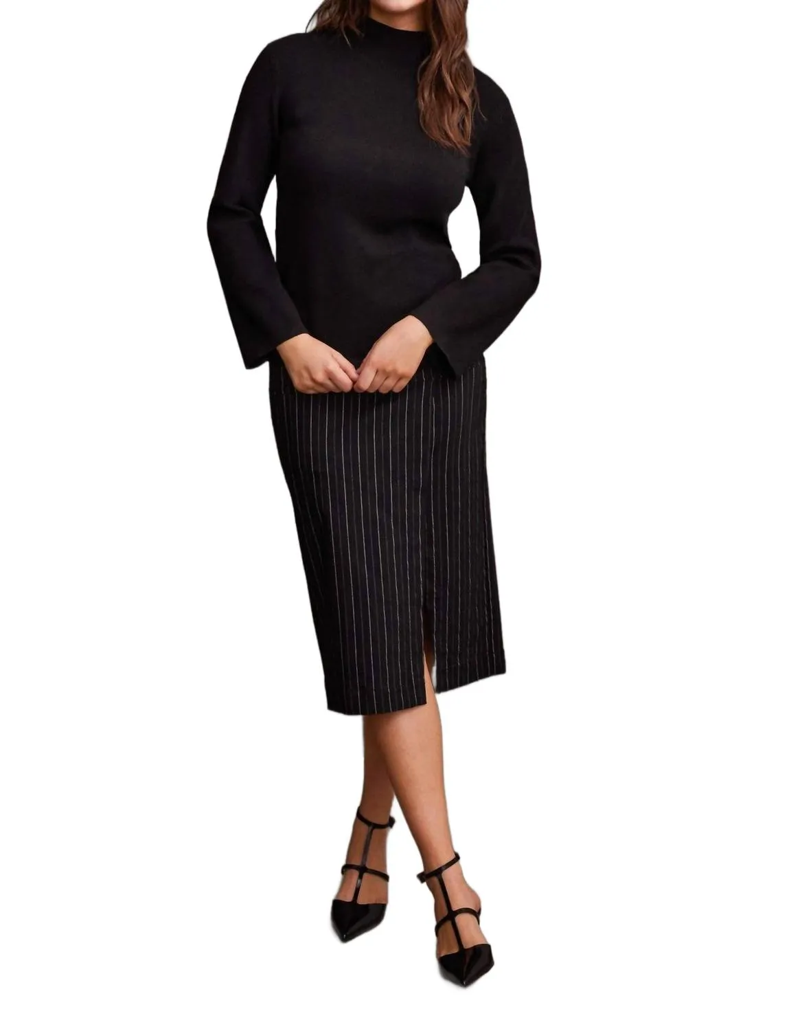 Long Sleeve Funnel Sweater In Black Cozy Wear Casual Styling