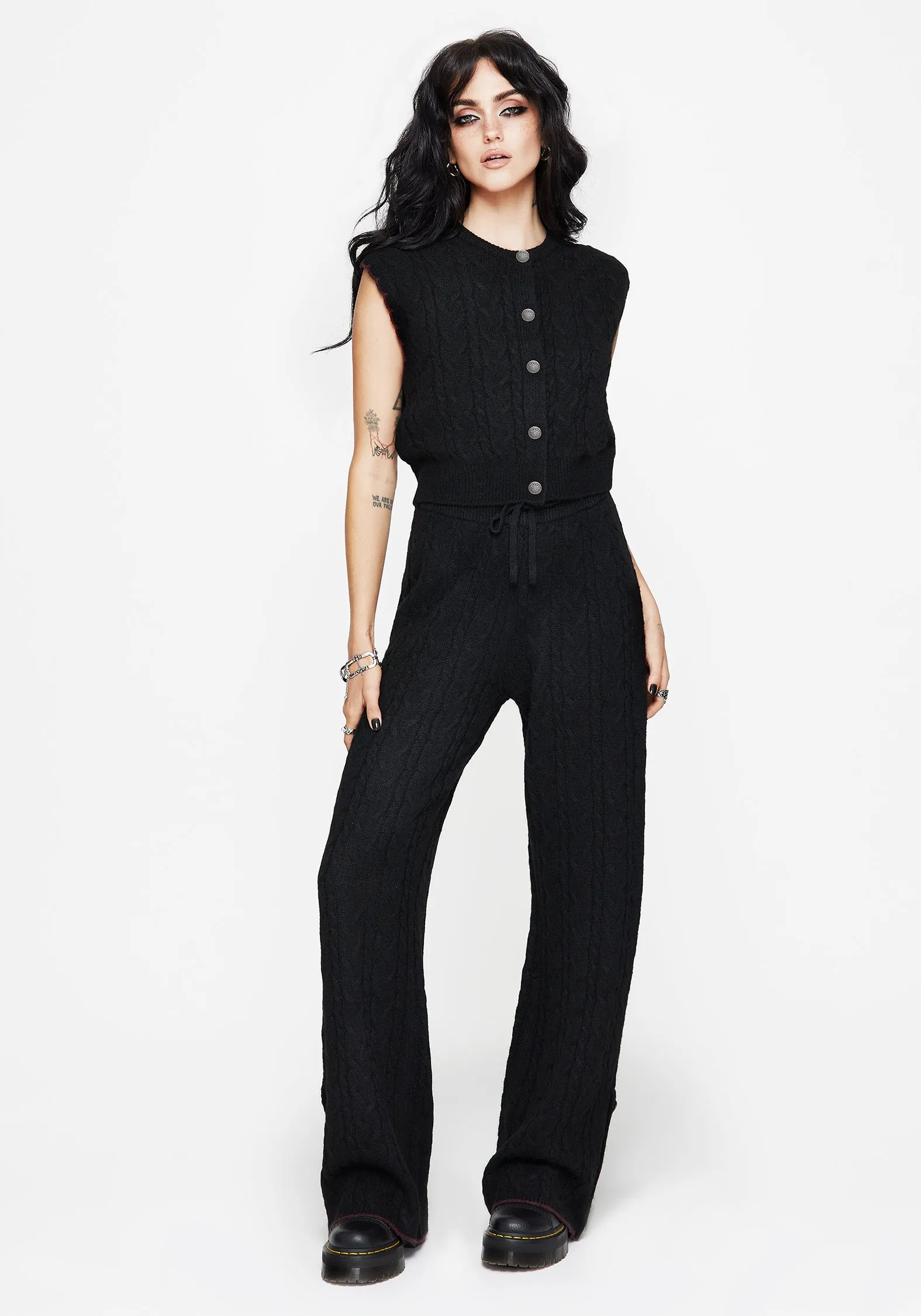 Supportive Waistband Sophia Cable Knit Wide Leg Trouser